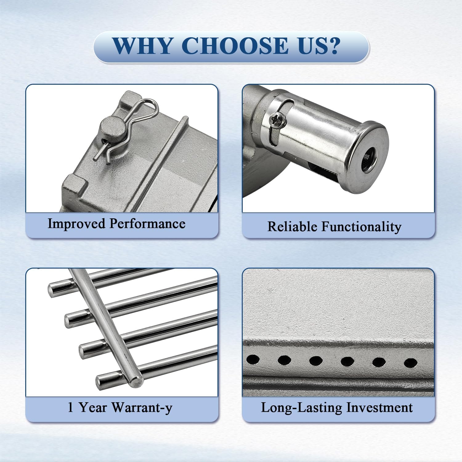 720-0099 Stainless Steel Cooking Grates Heat Plates & Cast Stainless Steel Grill Burners Kit Compatible with Jenn-Air 3 Burner Gas Grill Replace 720-0061 720-0171