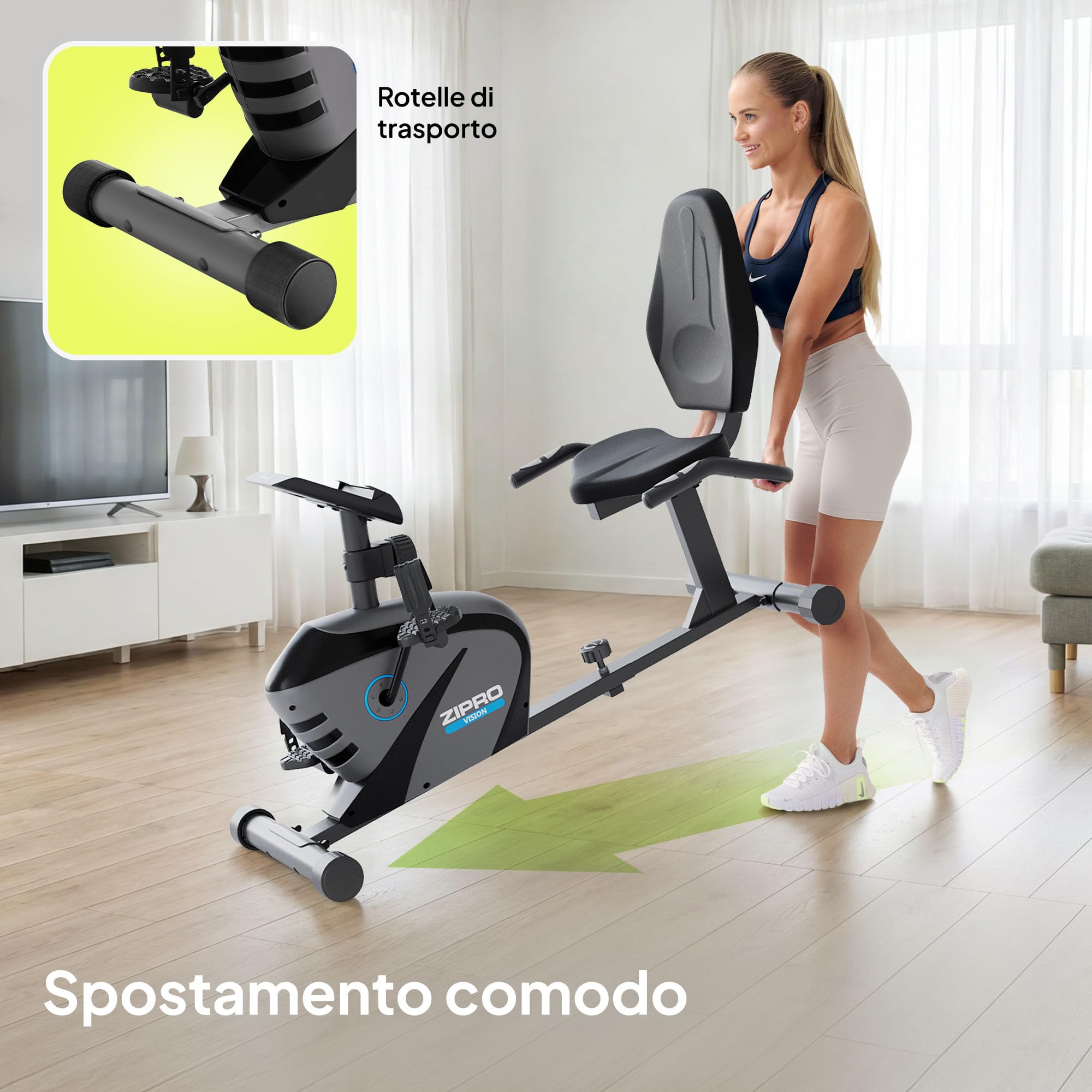 Zipro Cyclette Vision, Fitness Bike Ergometrico, Trainer Magnetico per Bicicletta, Ergometro fino a 120 kg, Bici da Interno, Cyclette per Allenamenti Domestici, Batteria Operata