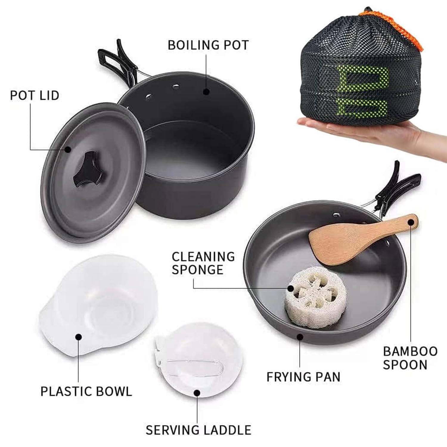 AiGear Kit Camping 12 En 1 - Casserole, Poêle, Théière - Aluminium Léger - Pour 1-2 Personnes