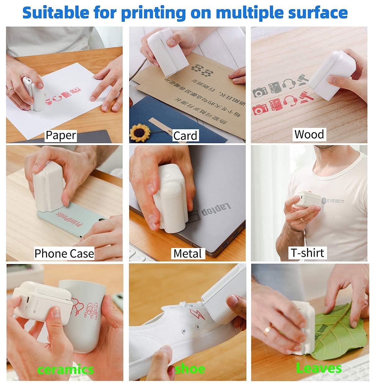 Impresora Mano Printpods Mini Impresora Tatuaje inyección Tinta portátil Cartucho Tinta Soporte conexión WiFi