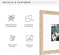 Vista 6 de MCS Studio Gallery Classic Marco de 16 x 16 pulgadas de Madera de Ingeniería con Veta de Madera Natural, Colgado de Pared Vertical y Horizontal