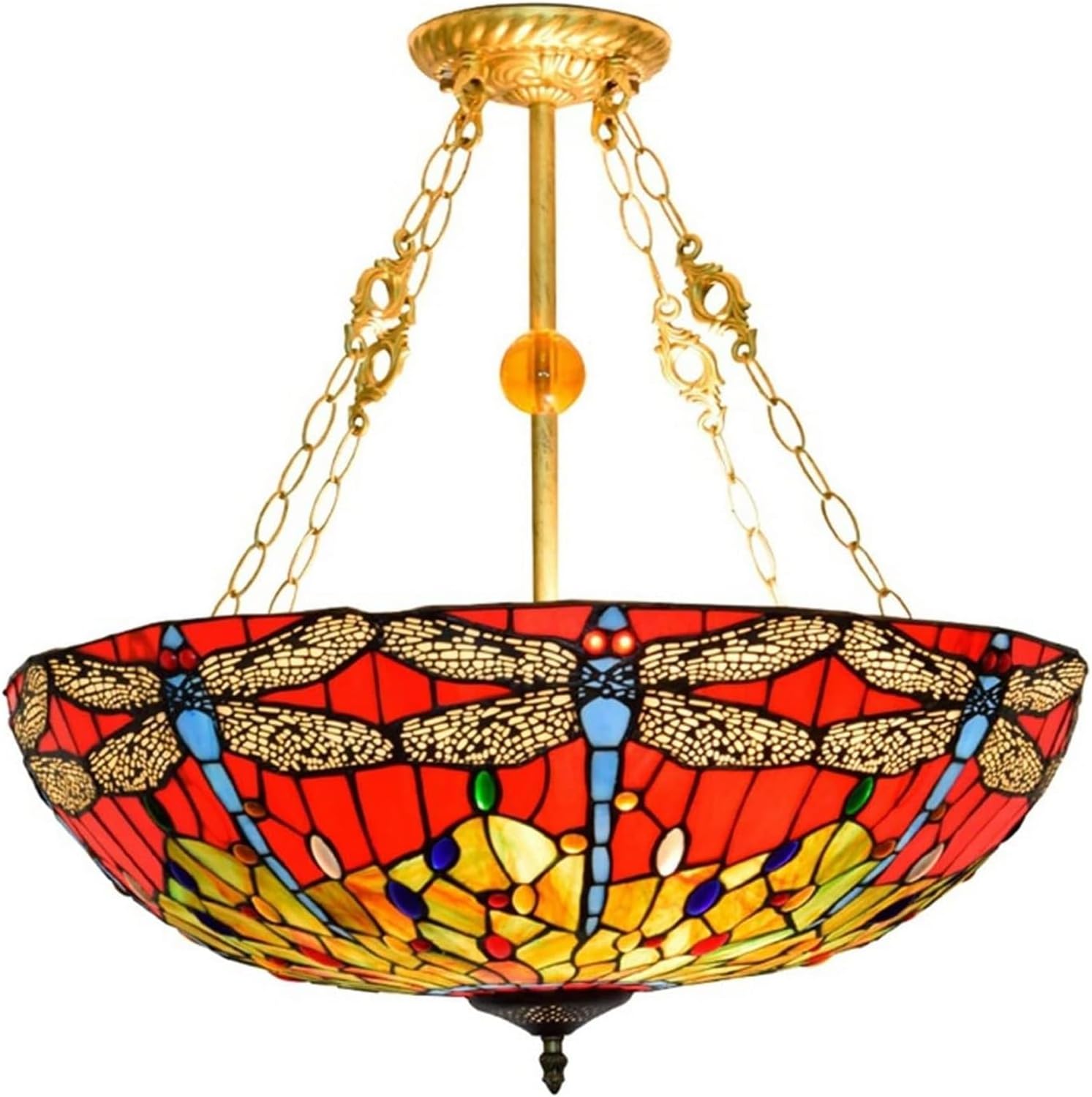 lamp Ceiling Lamp Pendant Lighting 60Cm Sea Red Dragonfly Stained Glass Shade Industrial Pendant Lamp Rustic Farmhouse Chandelier Bar Hallway Living Dining Room Loft lamp