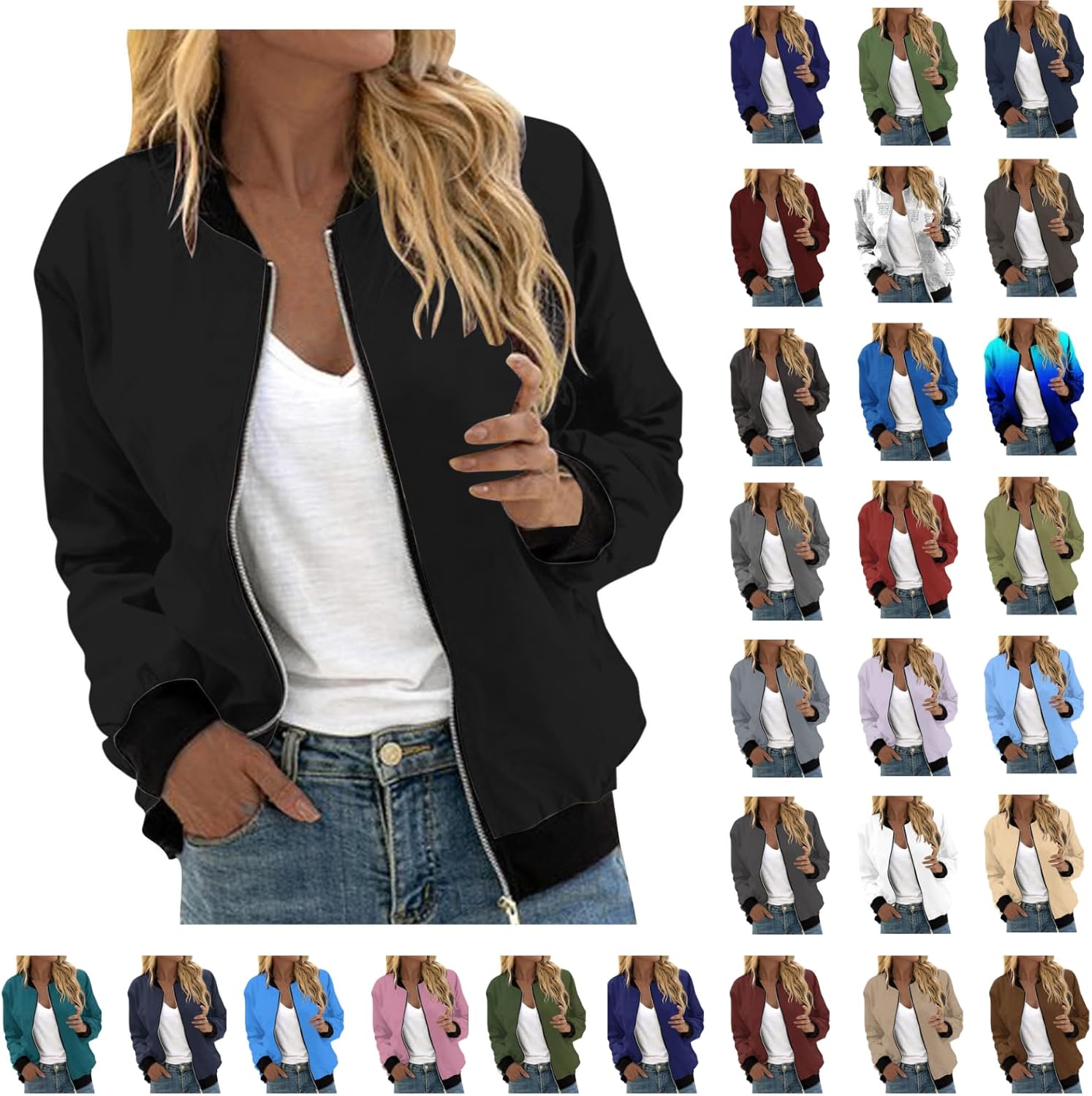 Women’s Bomber Jacket 2024 Casual Coat Fall Fashion Lightweight Zip Up Long Sleeve Outerwear Windbreaker with Pocket Women’s Bomber Jacket 2024 Casual Coat Fall Fashion Lightweight Zip Up Long Sleeve Outerwear Windbreaker with Pocket