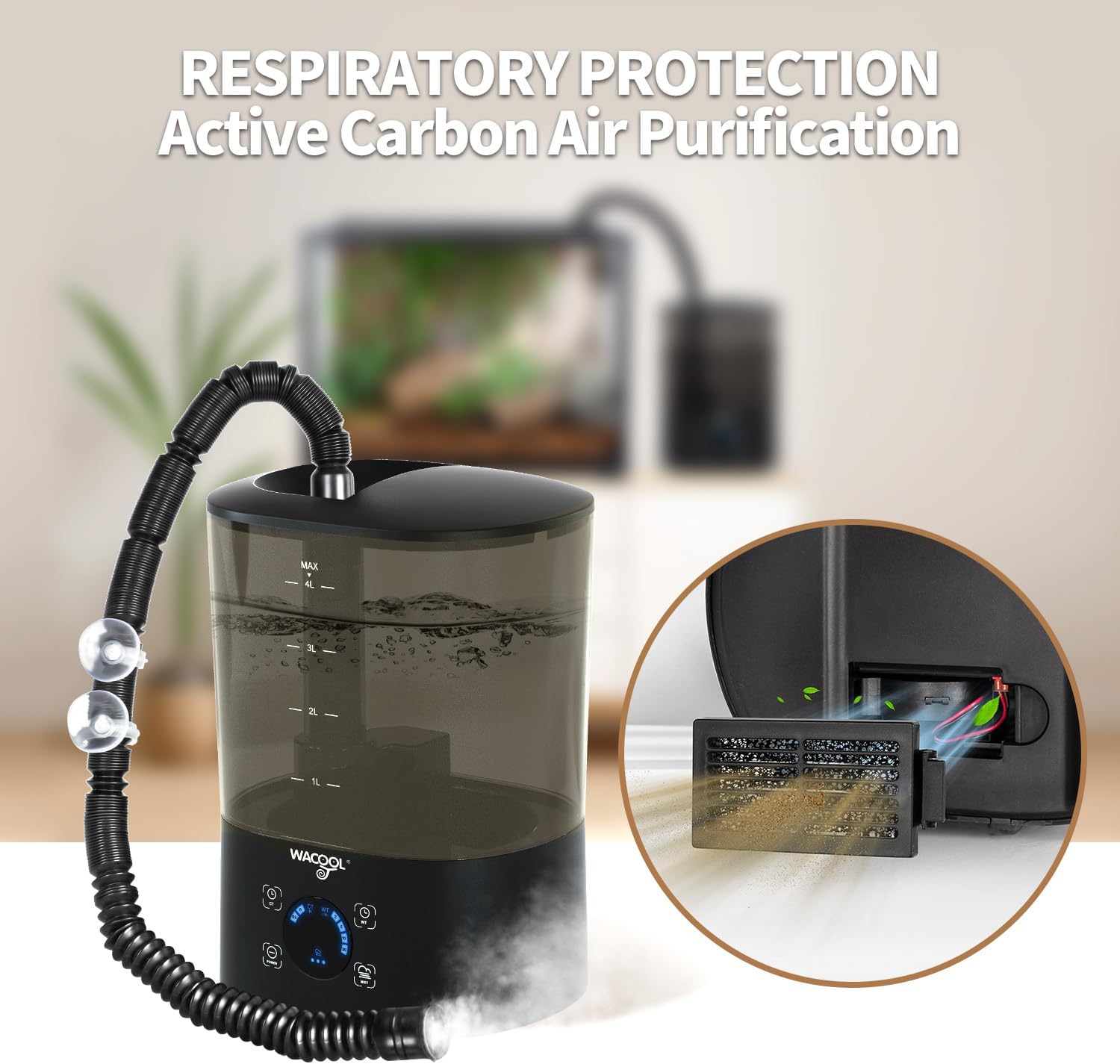 WACOOL Reptile Fogger Mister 4L No-Leak Top-Fill Water Humidifier - Digital Timer Terrarium Fogger with Adjustable Fog Volume and Silent Operation for Snake/Gecko/Gecko Tanks