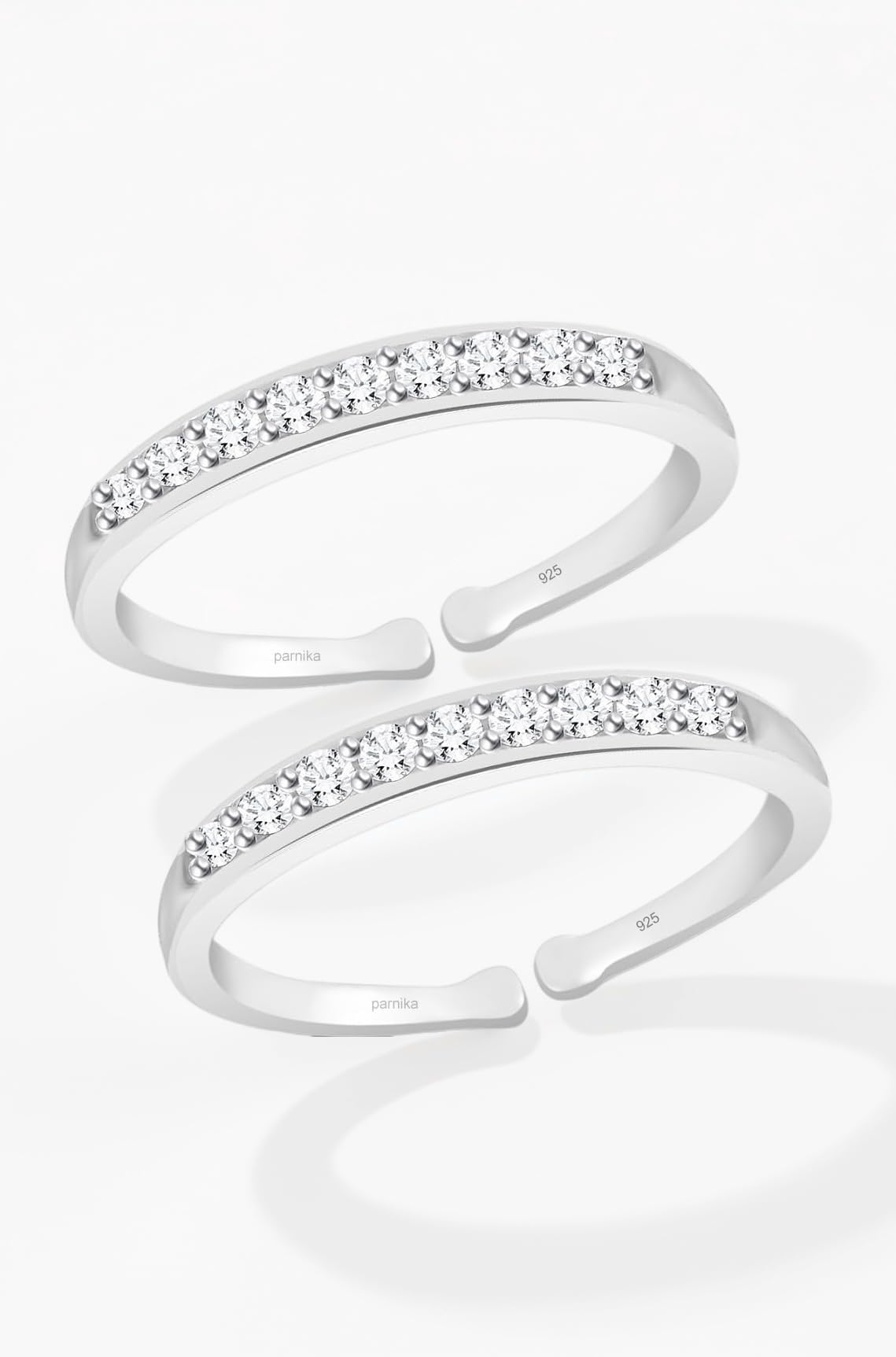 MJ 925 Stunning CZ Toe Rings (Leg Finger Rings) in 92.5 Sterling Silver for Women and Girls