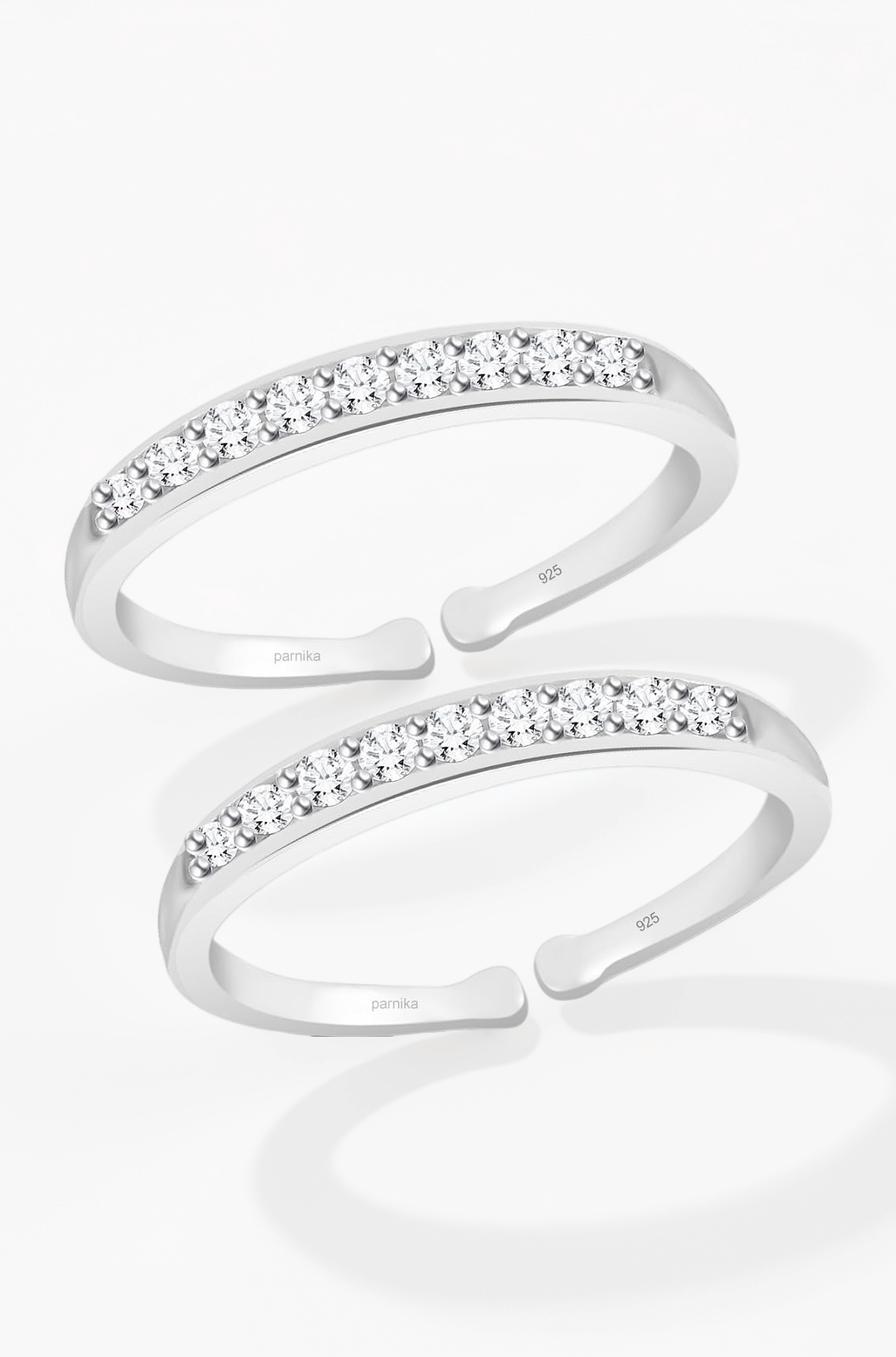Parnika (Formerly Mj 925 Exotic Cz Silver Toe Rings (Leg Finger Rings) In Pure 92.5 Sterling Silver For Women | Chandi Bichiya | With Certificate Of Authenticity