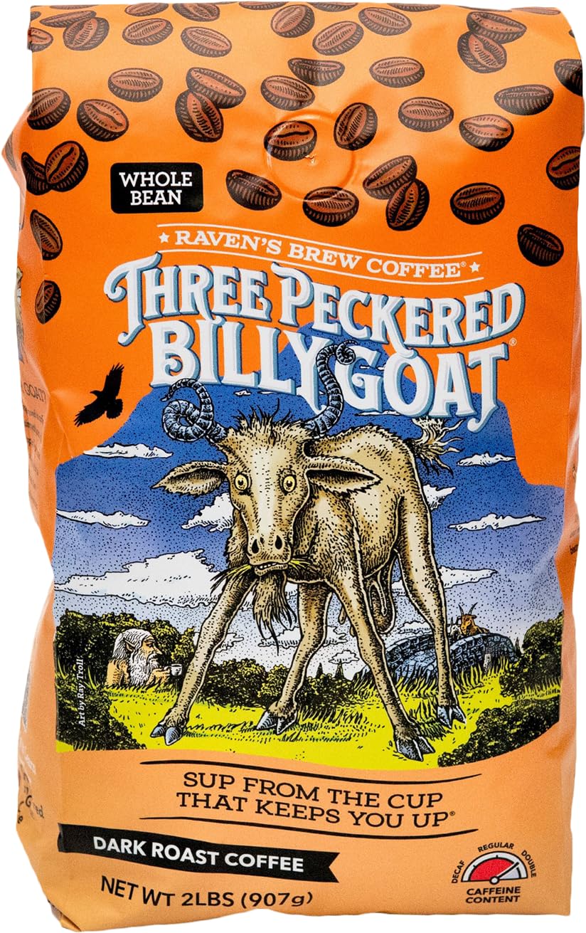 Raven's Brew Coffee High Caffeine Coffee Dark Roast Whole Bean – Three Peckered Billy Goat 2lb