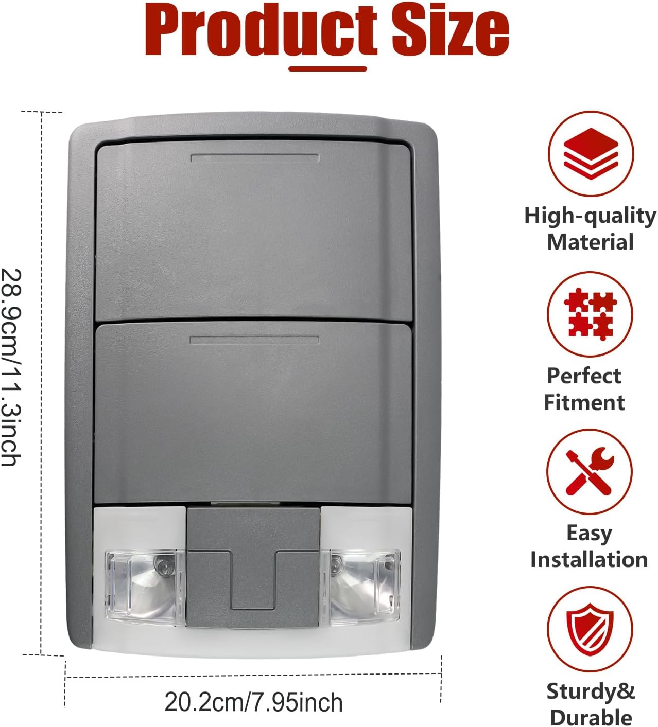 Overhead Console Dome Map Light Lamp For Ford Super Duty F250 F350 F450 F550 Crew Cab Truck 2011-2016 Interior Cab Lights Storage Assembly #BC3Z-26519A70-BB 7L1A-13D776-C(Steel Gray)