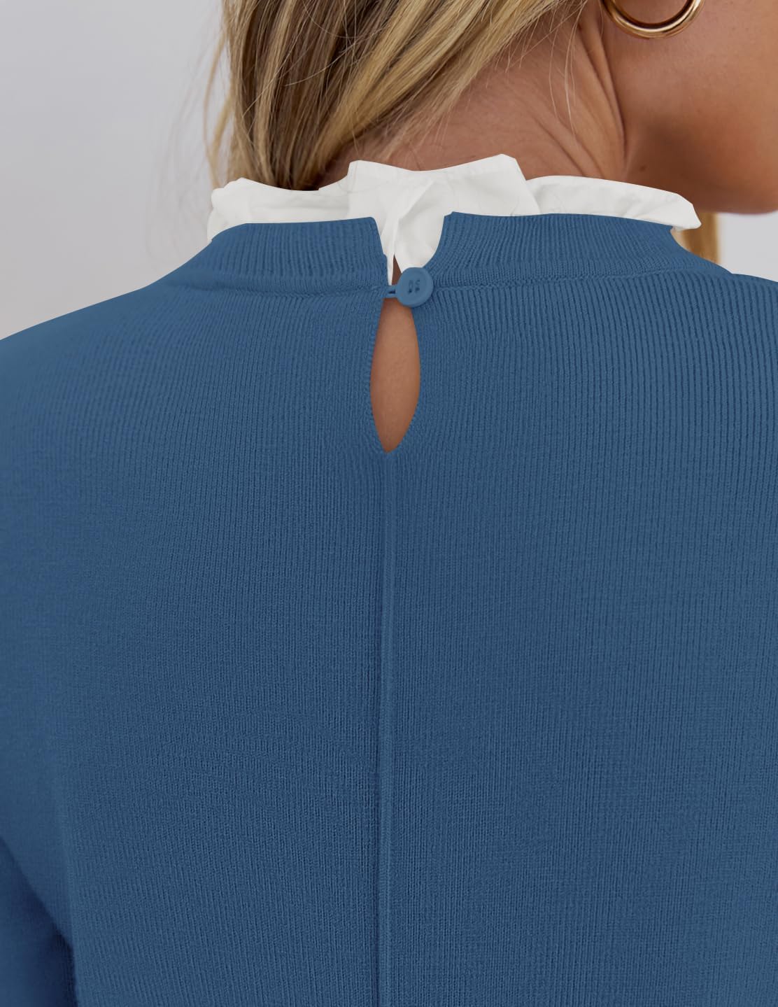 ZESICA Womens Long Sleeve Ruffle Sweaters 2026 Spring Crewneck Color Block Slim Fit Basic Casual Knit Pullover Sweater Tops - Image 6