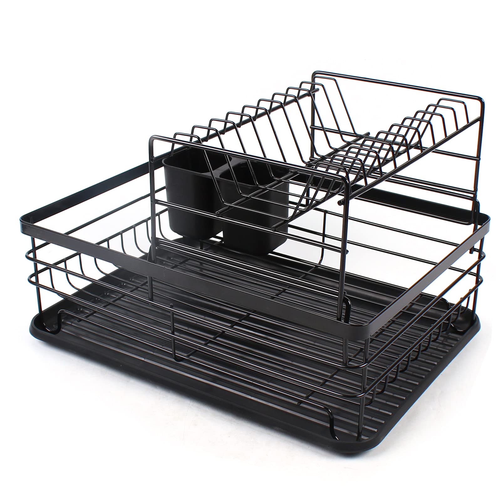 Escurreplatos de acero inoxidable, escurridor de platos de doble capa, escurridor de platos con bandeja de goteo, soporte para cucharas y varillas, escurridor de platos inoxidable, escurreplatos