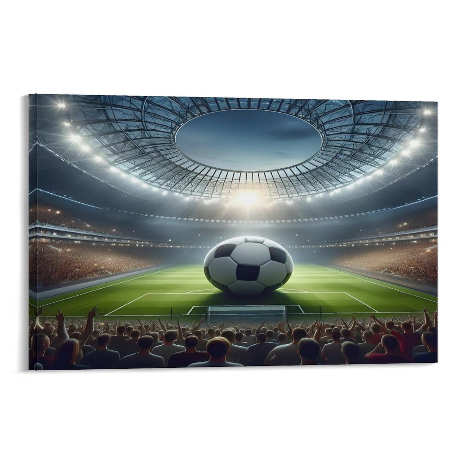 CPLVKWRQJ Soccer Stadium Night Individual Big Soccer Center Packed Glowing Arena Canvas Wall Hanging - Office Wall Focal Art Fade Resistant Statement Piece Decor 08x12inch(20x30cm)