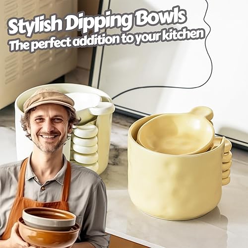 Miniatura 2 de 1st Heaven Cuencos de cerámica para salsas, versátiles platos pequeños para condimentos y condimentos con asas. Perfecto para sushi, soja, embutidos
