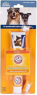 Arm & HammerComplete Care Dog Dental Kit | 2.5oz Chicken Flavored Dog Toothpaste, Double Side Dog Toothbrush, Rubber Dog Finger Brush Baking Soda Enhanced Formula