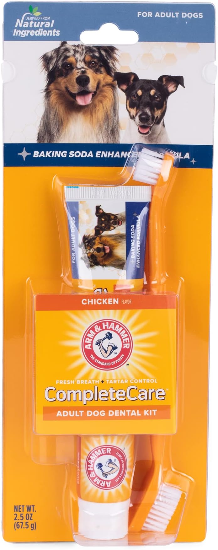 Arm & HammerComplete Care Dog Dental Kit | 2.5oz Chicken Flavored Dog Toothpaste, Double Side Dog Toothbrush, Rubber Dog Finger Brush Baking Soda Enhanced Formula