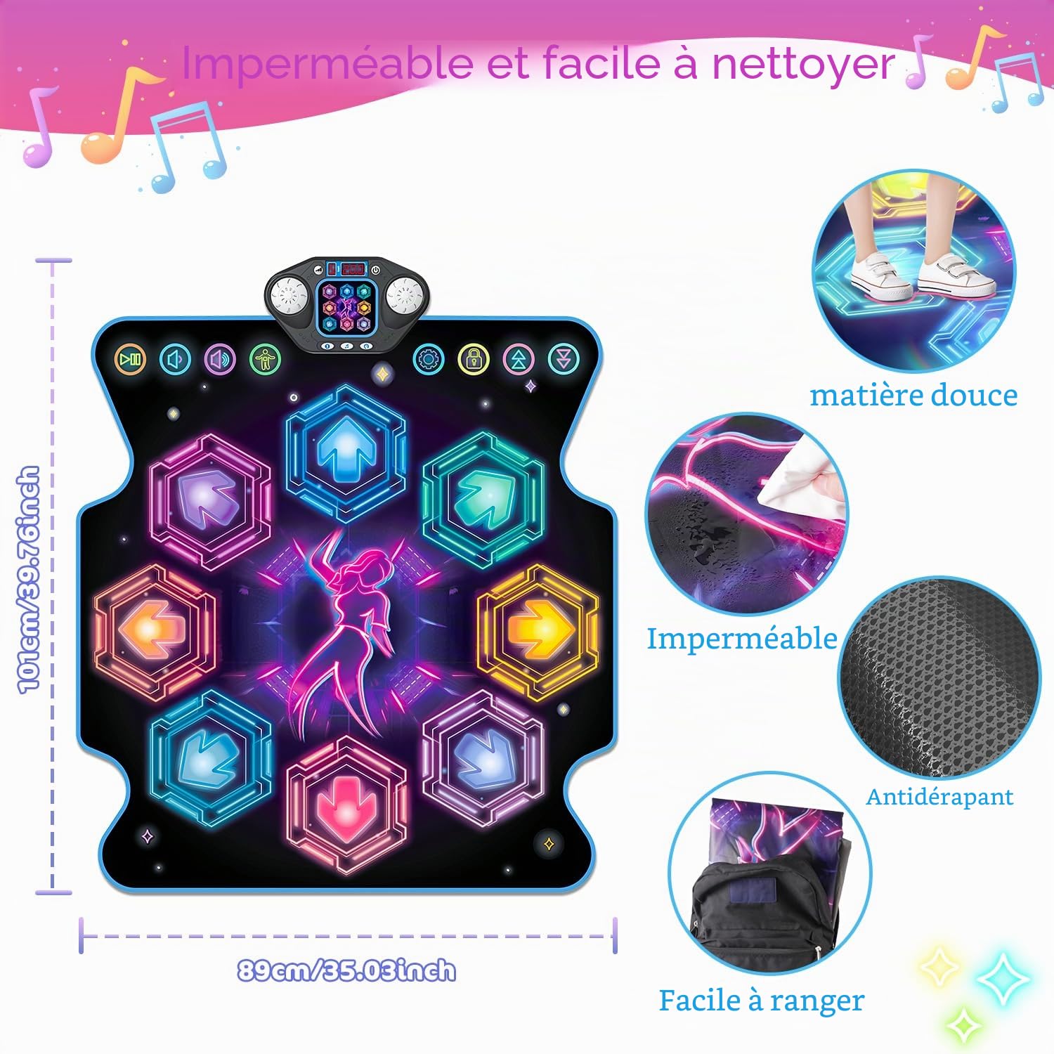 TERRAMUS Tapis de Danse pour Enfants - Tapis de Danse électronique avec 8 Touches et lumières LED pour Enfants de 4 à 8 Ans - Cadeaux d'anniversaire sympas pour Filles et garçons de 3 à 12 Ans et Plus