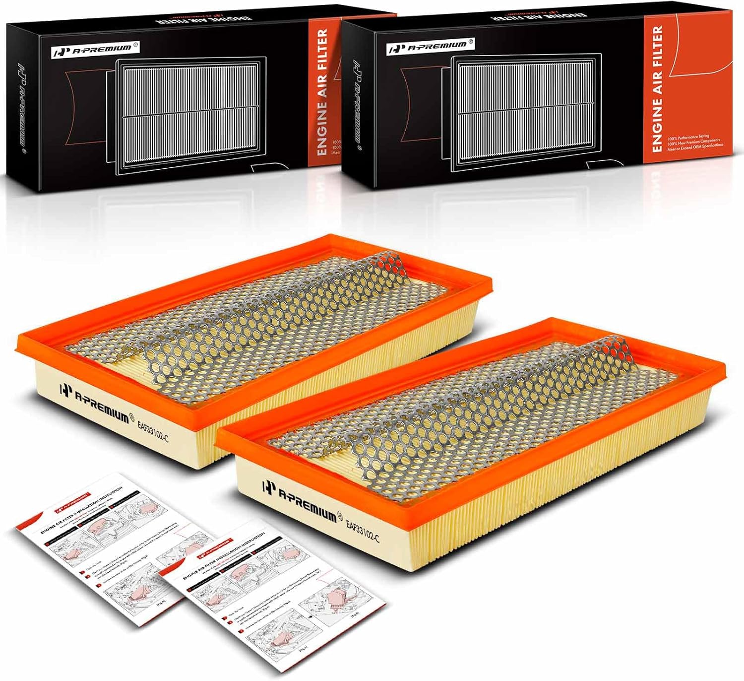A-Premium 2-PC Engine Air Filter Compatible with Mercedes-Benz E420 1994-1995, E500 1994, S420 1994-1999, S500 1994-1999, SL500 1994-2000, CL500, 400E, 400SE, 400SEL, 500E, 500SEC, 500SEL, 500SL