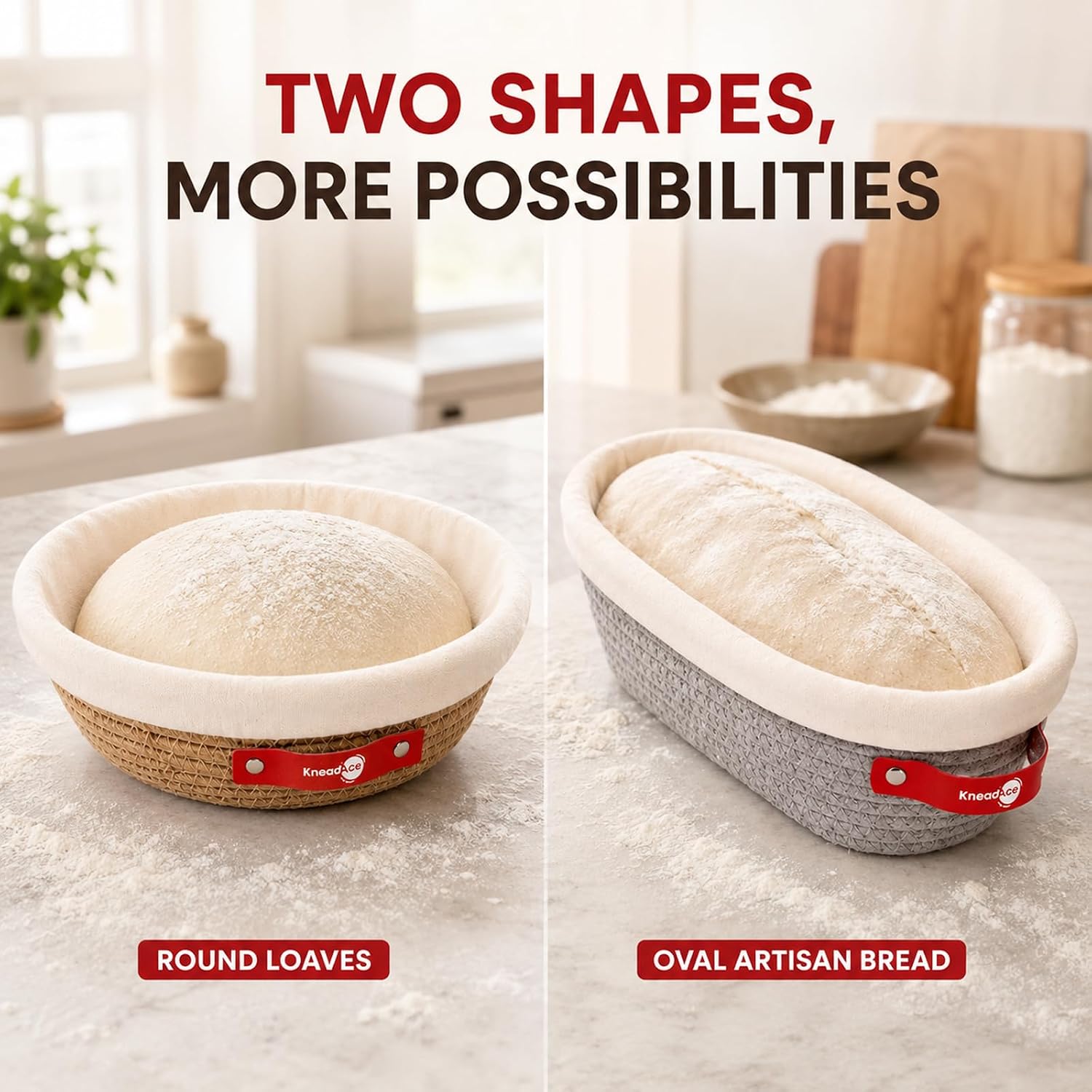HCSS Cotton Rope Banneton Bread Proofing Basket Set, 10" Oval & 9" Round Bread Baskets with Liners & Covers for Artisan Bread Baking, Sourdough Bread Baking Supplies