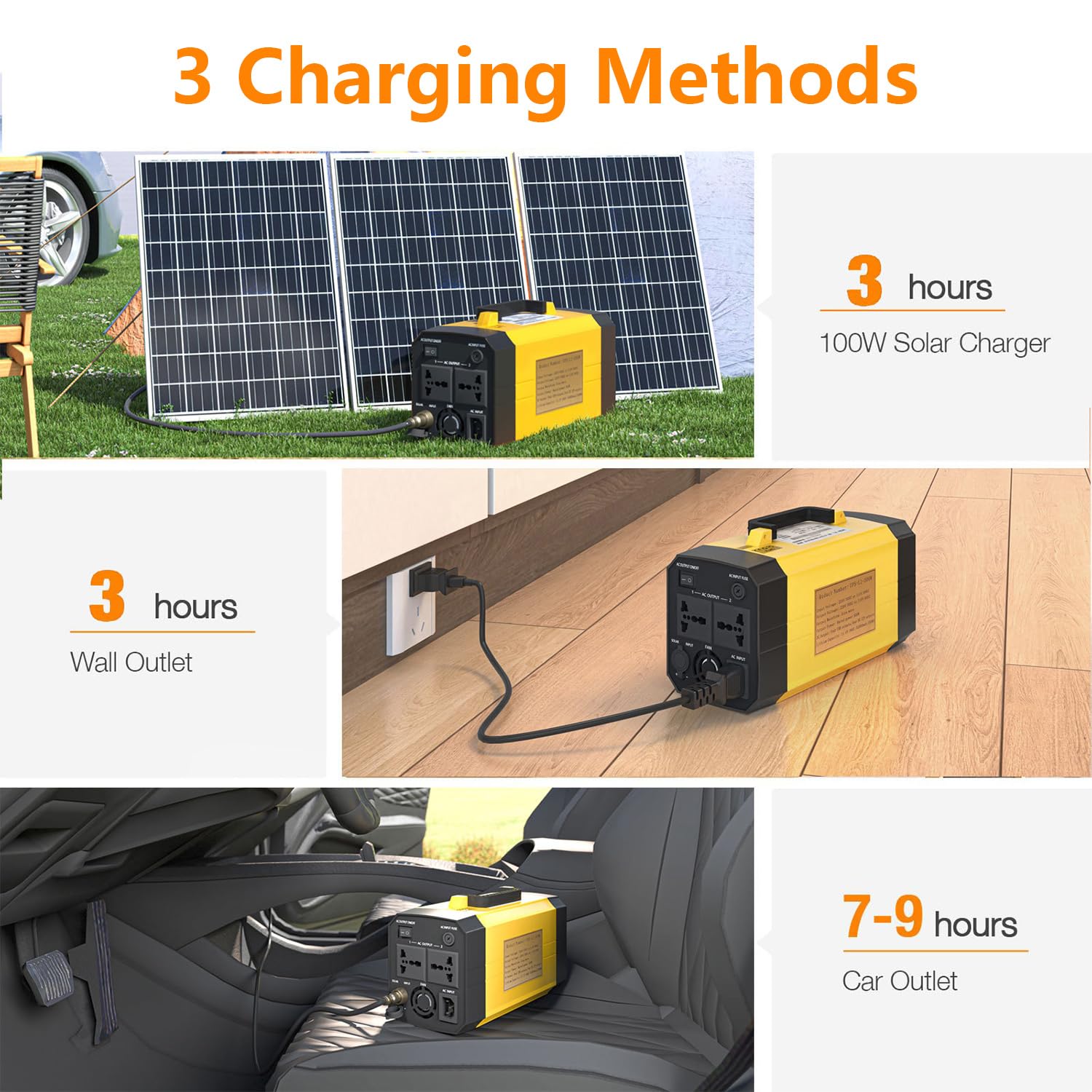 Alimentatore portatile da campeggio all'aperto, alimentatore di backup da 1000-1500 Wh con presa adatto per emergenze di interruzione di corrente in campeggio all'aperto(Size:Yellow 300W/60000mAH,Colo