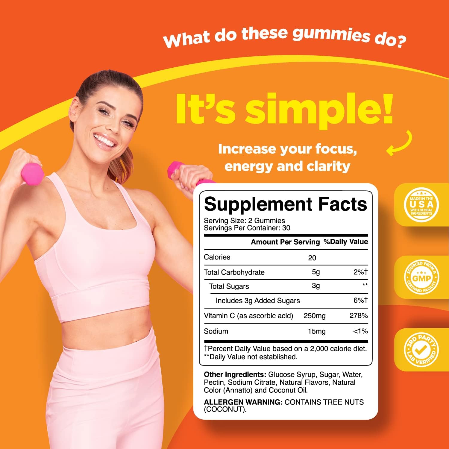 Natural Vitamin C Gummies for Adults - High Potency Vitamin C Immune Support Gummies - Ascorbic Acid Chewable Vitamin C Gummies Immune Booster for Adults with Anti Aging Brain Vitamins Supplements