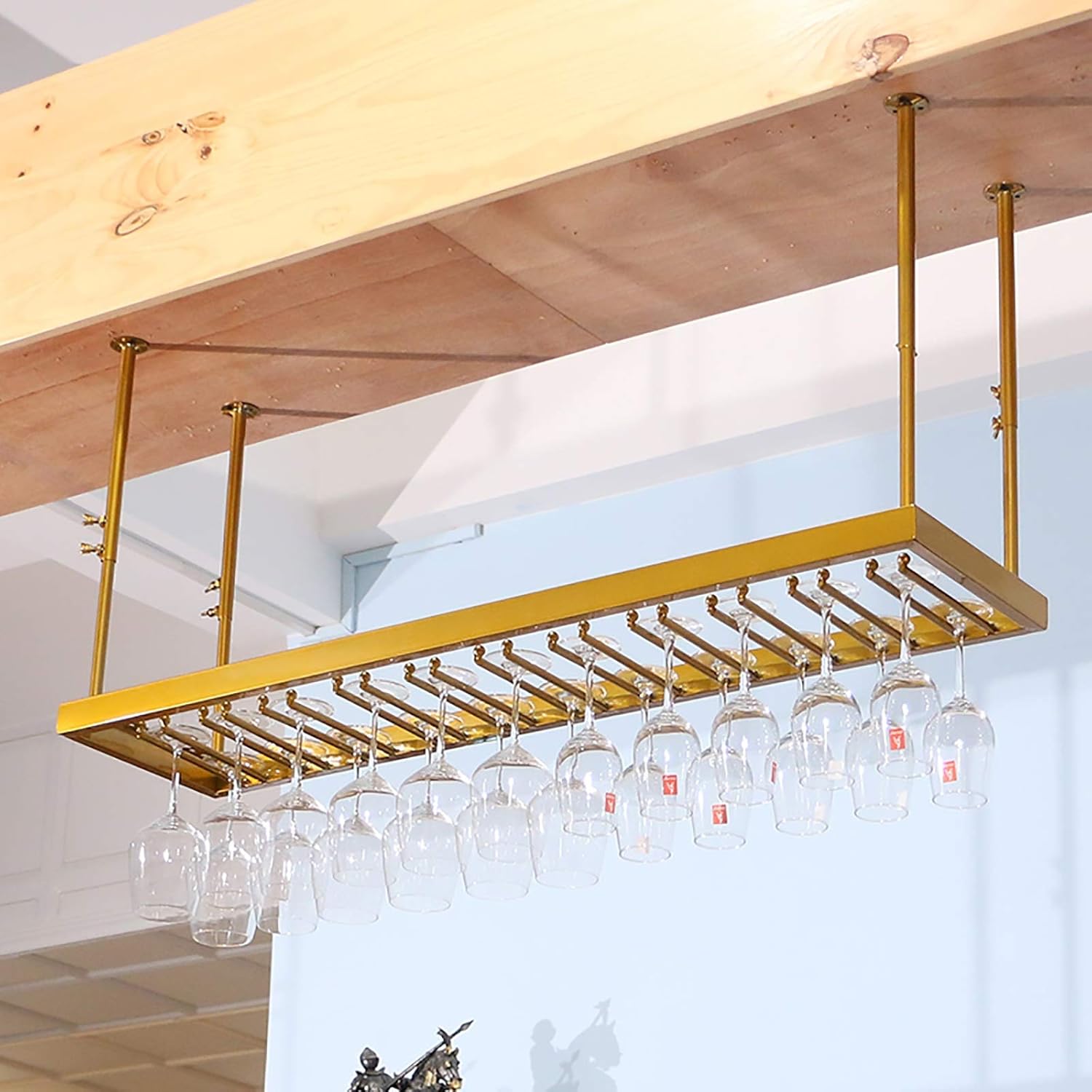 Hanging Wine Glass Holder Industrial Iron Wine Glass Holder Ceiling Stemware Rack,Adjustable Height,Hanging Wine Glass Shelf,Vintage Wine Glass Storage Rack,Stemware Holder,Length