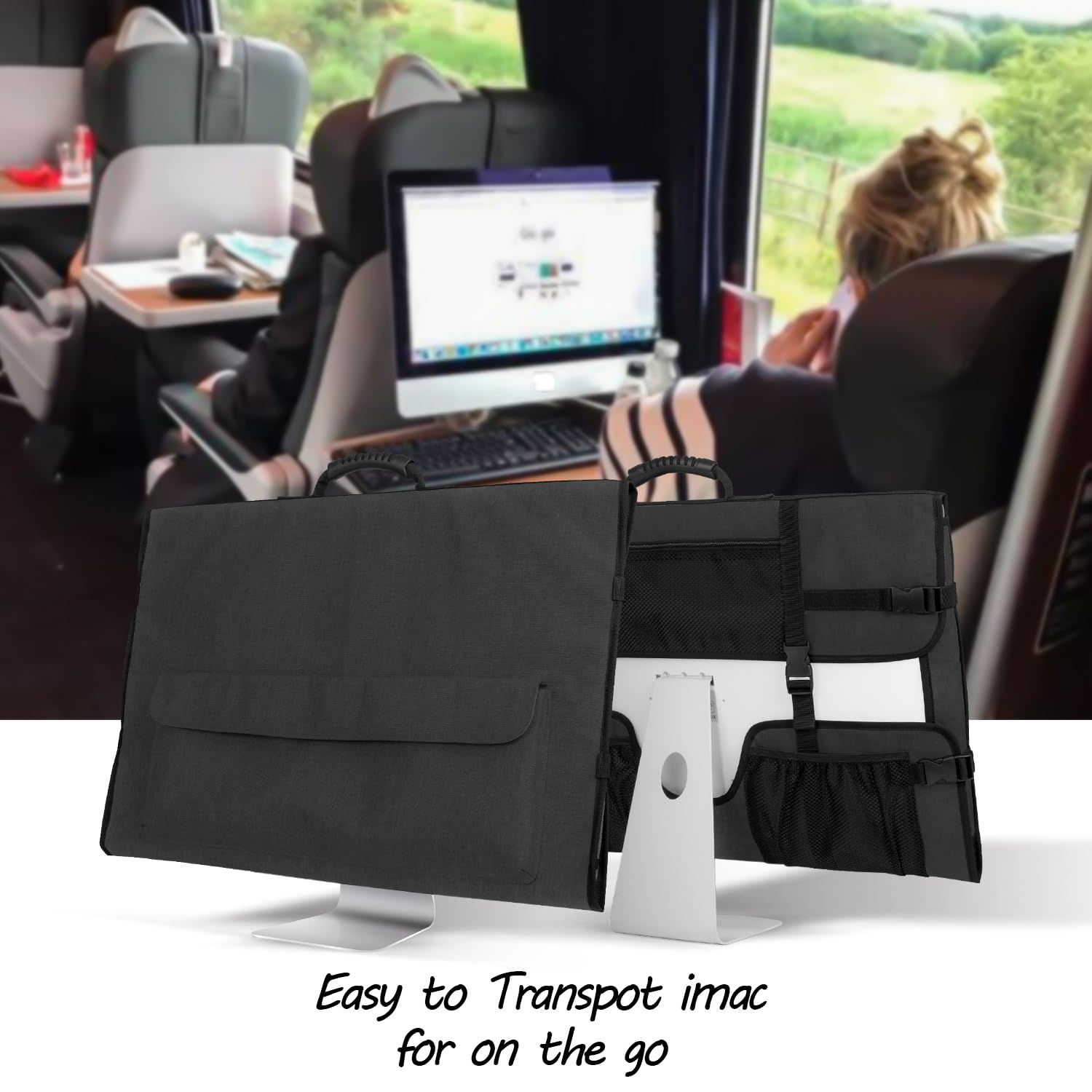 CURMIO Tragetasche für Apple 27" iMac, Schutzhülle für Apple IMAC 27 Zoll Display, Reisetasche mit Gummigriff für 27" iMac Bildschirm und Zubehör, Patent Angemeldet, (NUR MIT Tasche), Schwarz