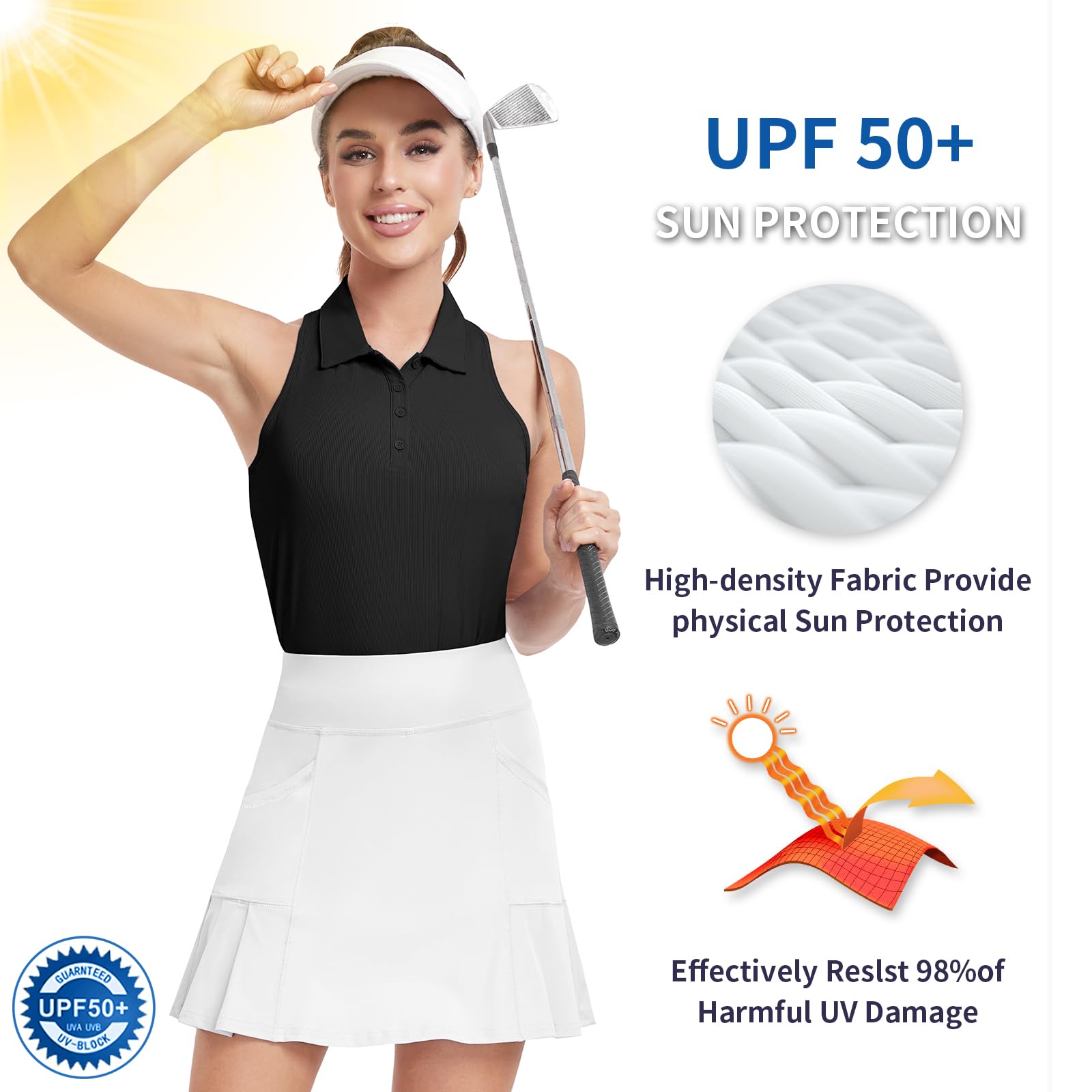 Soneven Polo de Golf pour Femme sans Manches - Débardeur de Sport - Dos Nageur - avec col - Gym - Léger - Haut de Yoga