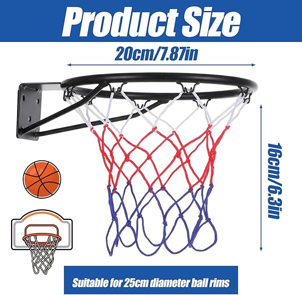 Matwsec Lot de 2 filets de basketball pour panier de basket - 8 passants - Pour montage en intérieur et en extérieur - Convient par tous les temps - 2