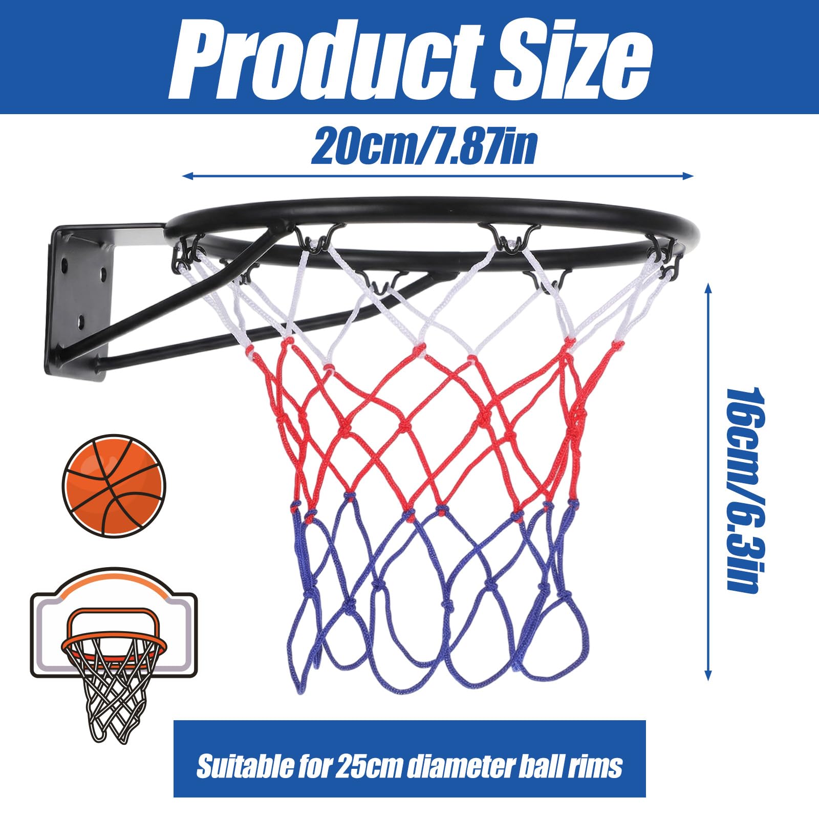 Matwsec Lot de 2 filets de basketball pour panier de basket - 8 passants - Pour montage en intérieur et en extérieur - Convient par tous les temps - 3