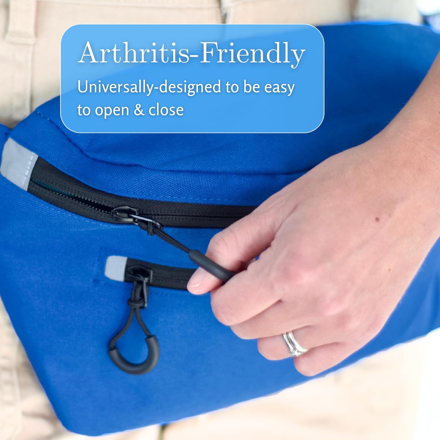 Adaptive Fanny Pack, Arthritis-Friendly Crossbody & Waist Bag with Magnetic FidLock Buckle, Fits Walkers, Rollators & Wheelchairs (Blue) - Image 6