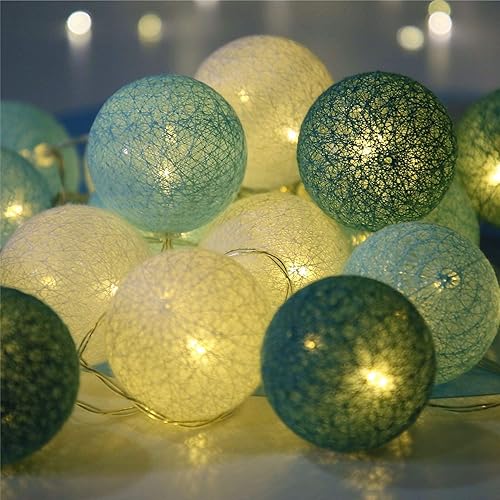 Cotton Ball String Lights, 3.1M/10.2Ft 20 LEDs USB Powered Cotton Ball Fairy Lights for Bedroom, Party, Indoor, Wedding, Festival Decor (Blue Tones)