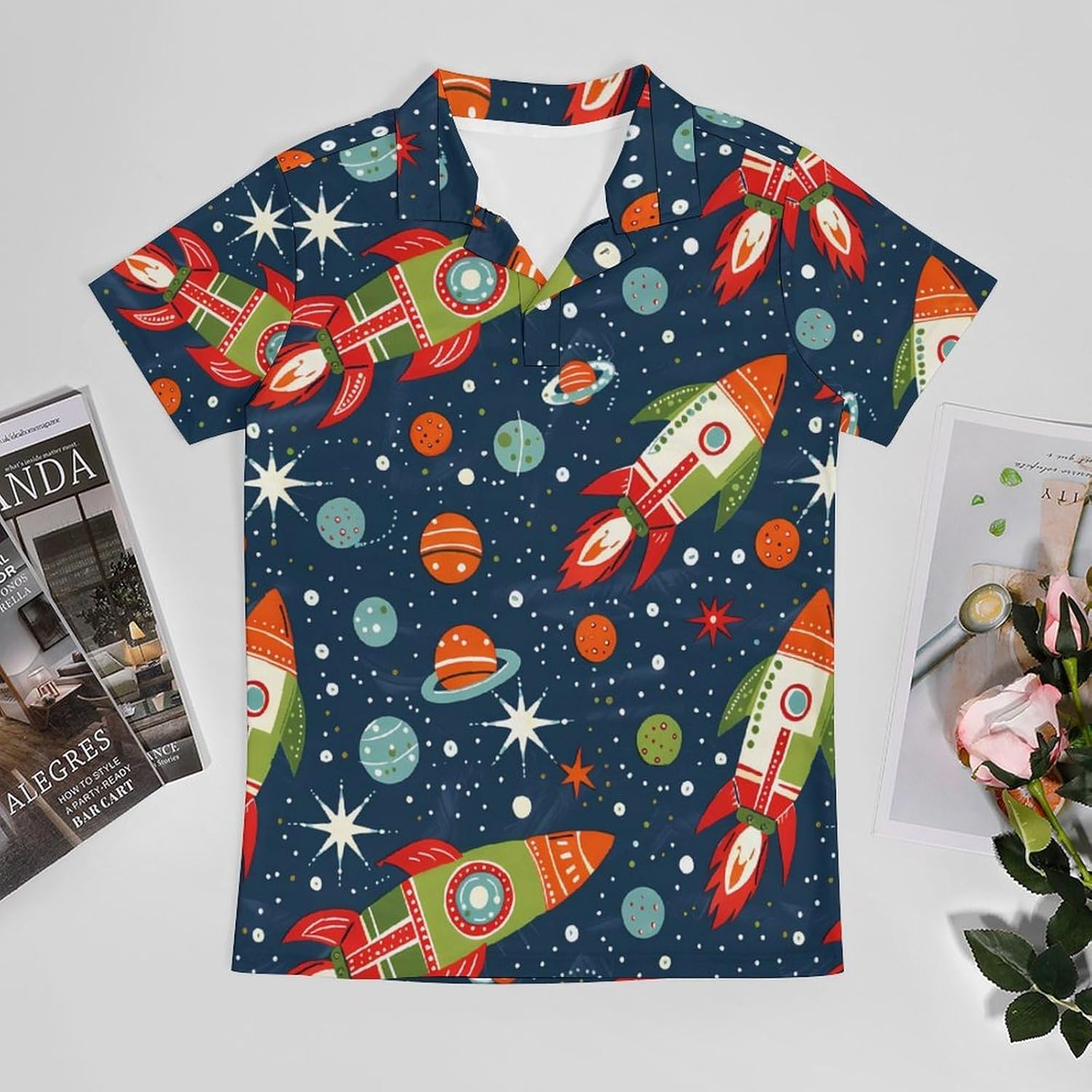 Rocket Novelty Men's Short Sleeve Shirt Golf Tennis Shirts Work T-Shirt Sport Tee