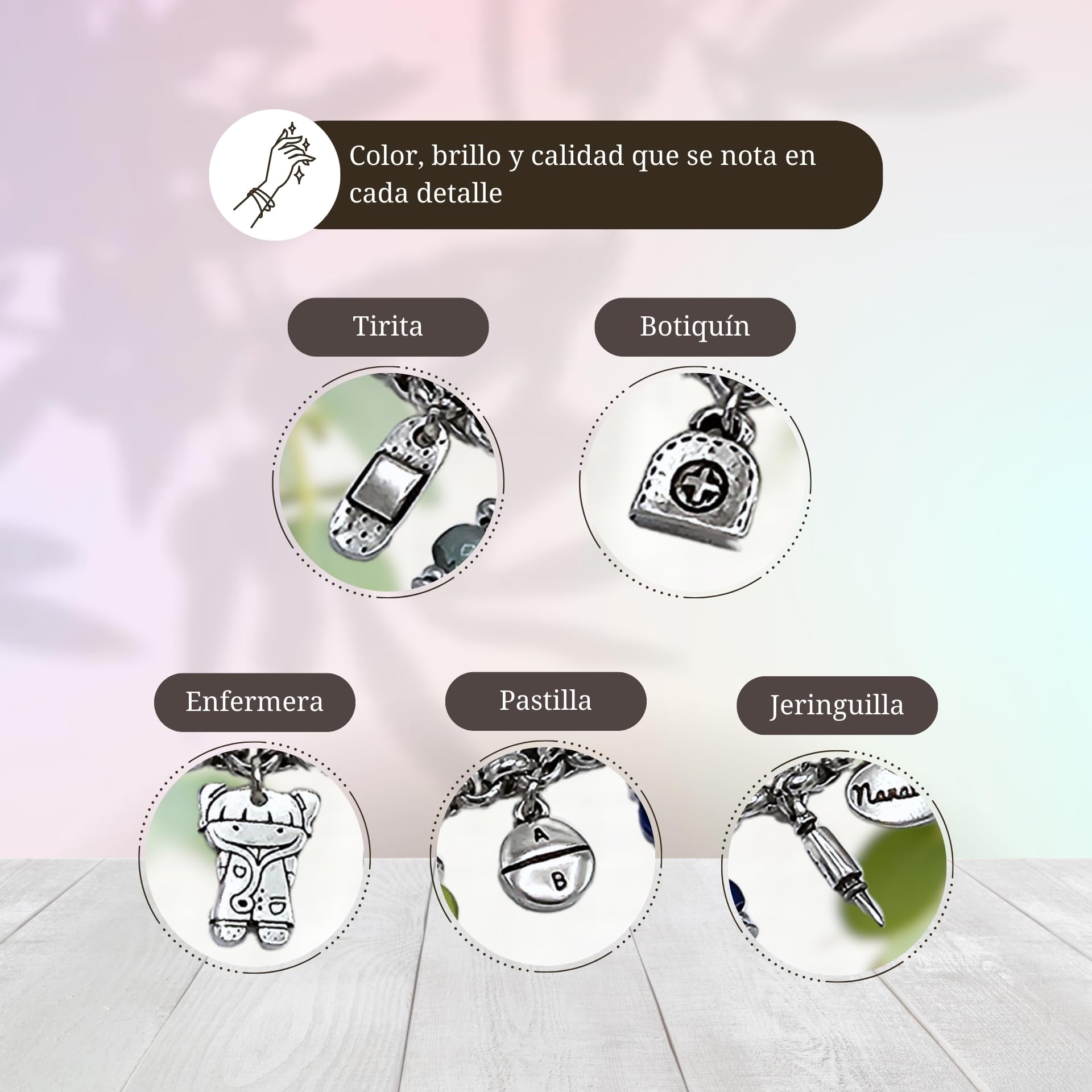 Pulsera enfermera con resinas de colores regalo enfermera - con baño de plata - pulsera personalizada - regalo para doctora