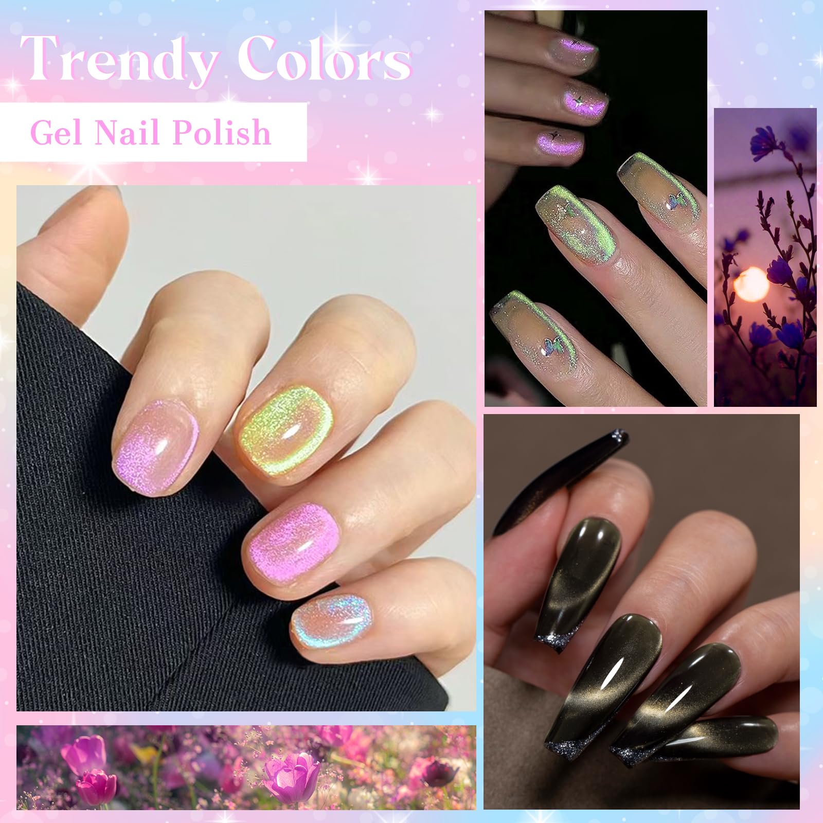 Amazon.com: MEET ACROSS Aurora Magnetic Gel Nail Polish Set, 12