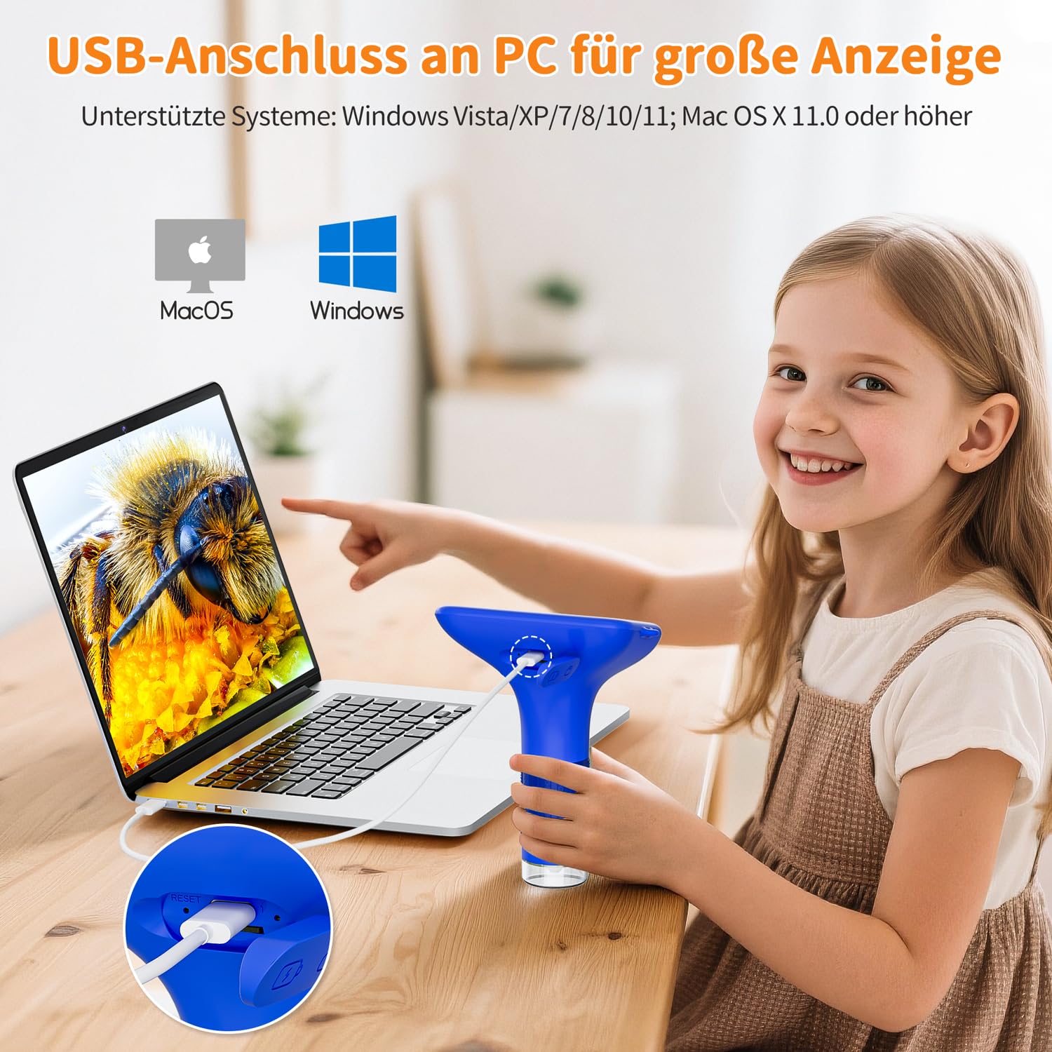 Digitales Mikroskop für Kinder, SKYBASIC Mini-Mikroskopkamera mit 3,0-Zoll-IPS-Bildschirm, 1000-fachem Zoom, tragbares Kindermikroskop, PC-kompatibel, Geburtstagsgeschenk für Kinder von 6-12 Jahren