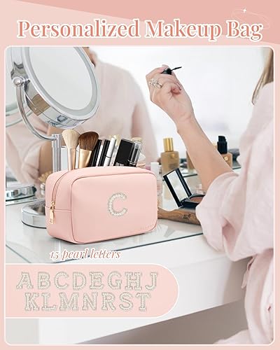 Miniatura 2 de Vlando Bolsa de maquillaje con inicial, regalos de cumpleaños para adolescentes, bolsa de aseo personalizada con cremallera, regalos de graduación,