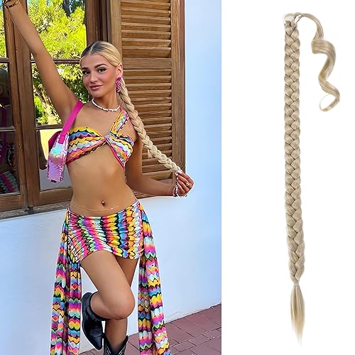 WIGNEE Extensión de cola de caballo larga trenzada para mujeres negras, extensiones de cabello lacio envolvente, extensiones de cabello sintético