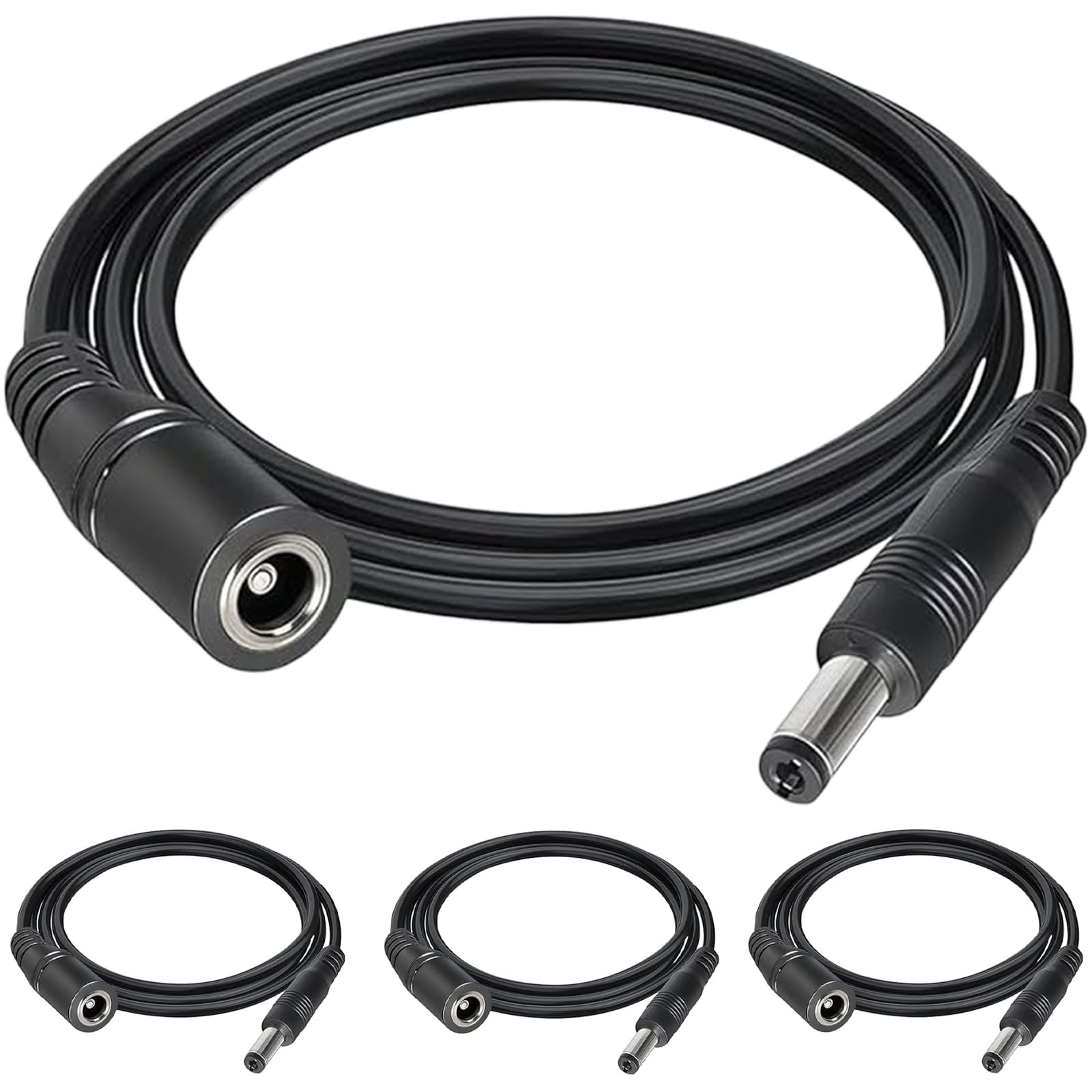 AmiCera 4Pcs DC Extension Cable, 5.5 x 2.1mm CCTV Power Extension Cable Camera Lead Compatible for Tapo Camera Tp Link, LED Strip Light, DVR/NVR Recorder, Durable 12V/24V DC Power Lead, Black 1M