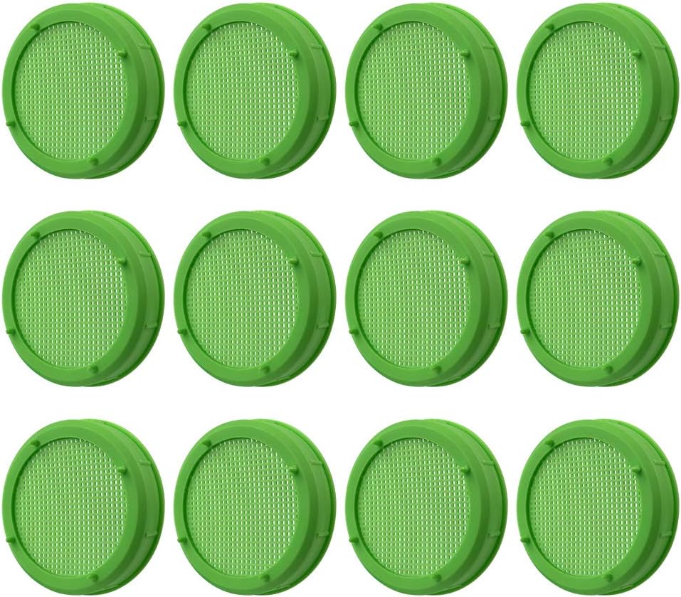 12 Pack Plastic Sprouting Lids for 86mm Wide Mouth Mason Jars, Sprouting Strainer Lid for Canning Jars, Suit for Grow Bean Sprouts, Alfalfa, Salad Sprouts etc