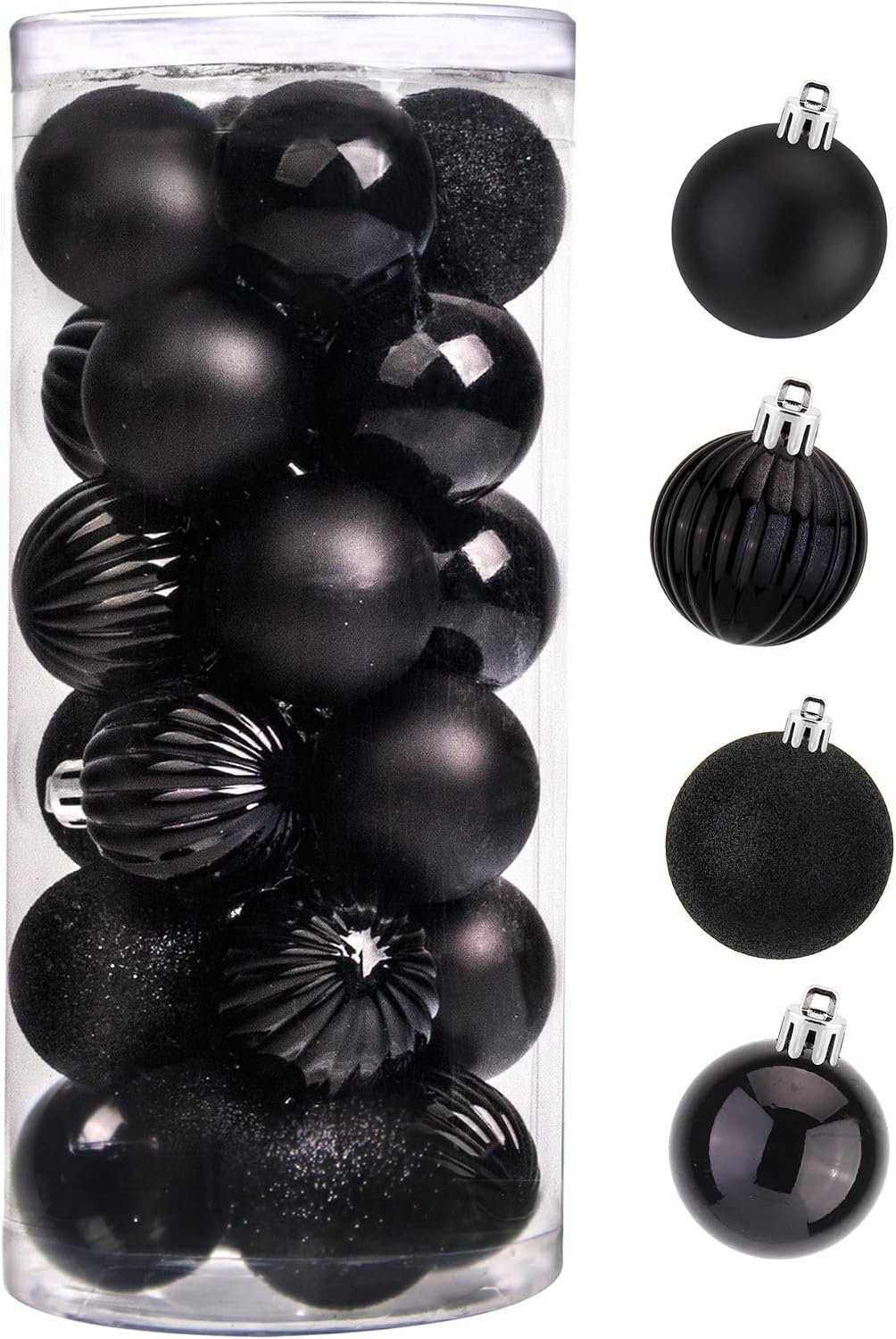 24Pcs 4cm/1.57inch Christmas Balls Small Size Christmas Tree Ornaments Hanging Christmas Home Decorations for Home House Bar Party(Black)