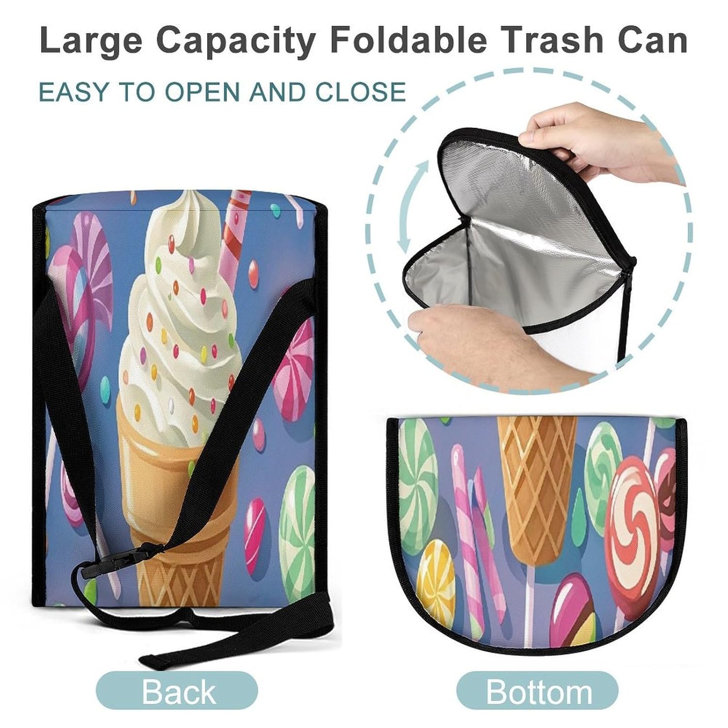 Ice Cream and Candy Cars Trash Can Hanging Car Flip Lid Trash Can Car Garbage Bin Cute Small Portable Automotive Garbage Cans Organizer for Back/Front Seat/Console