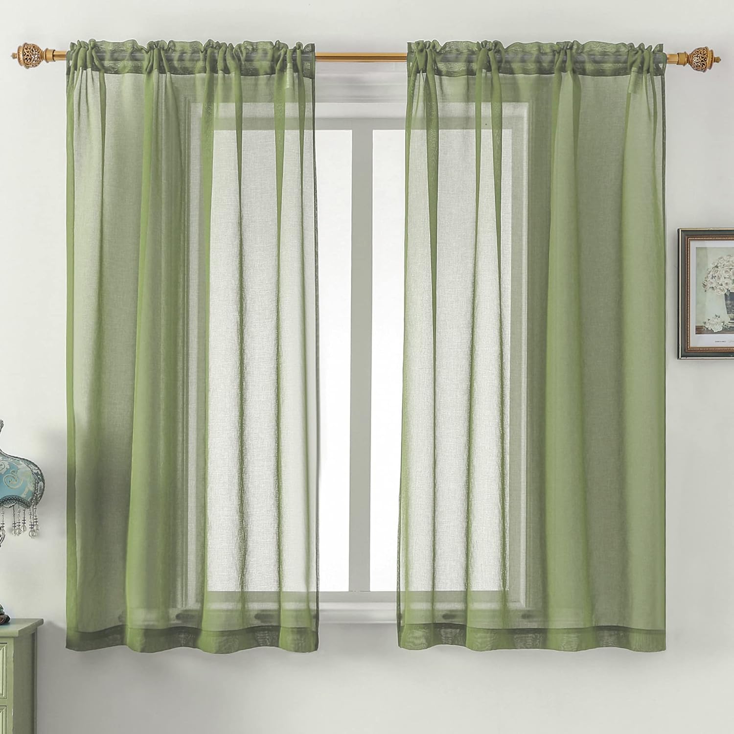 Buy DUALIFE Sage Green Curtains for Bedroom and Living Room Voile Solid