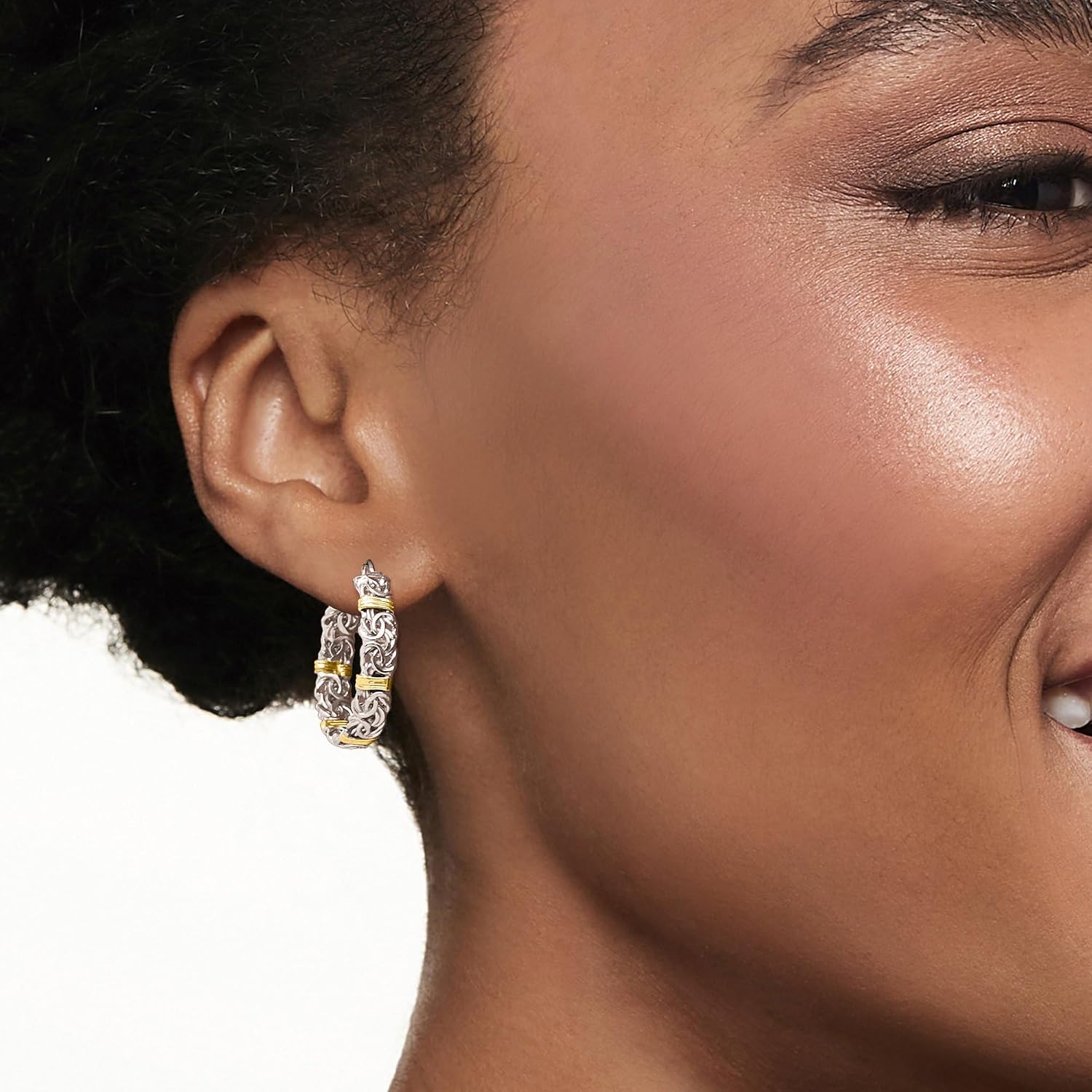 Ross-Simons Byzantine Station Hoop Earrings in Sterling Silver With 14kt Yellow Gold