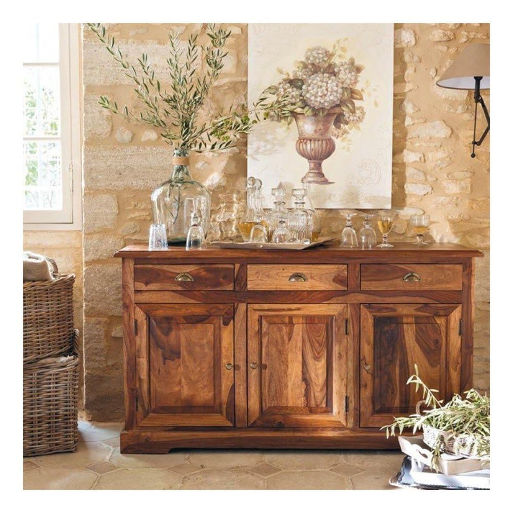 made wood sheesham wood sideboard crockery unit with 3 doors & 3 drawers solid wooden storage cabinet dining sideboard for home & kitchen sideboard living room bedroom [ honey finish ]