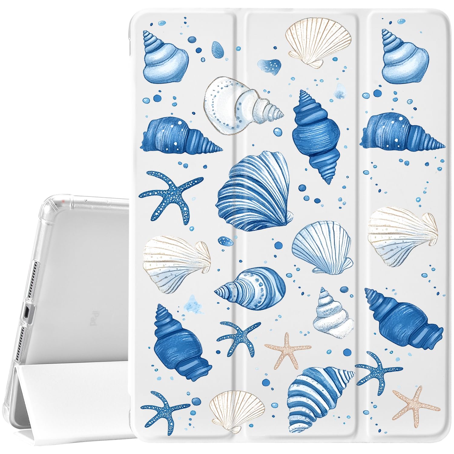 JOYLAND Blue Conch Shell for iPad (A16) 11th Generation 11 Inch 2025/iPad 10th Generation Case 10.9 Inch,with Pencil Holder-Premium Shockproof Case