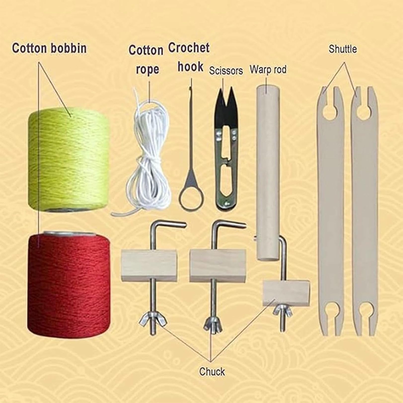 Telaio per Tessitura a Mano Fai da Te, Kit per Telaio da Tavolo in Legno con navette e licci rigidi, Larghezza di Tessitura 20 cm, Kit per Principianti, artisti Artigiani
