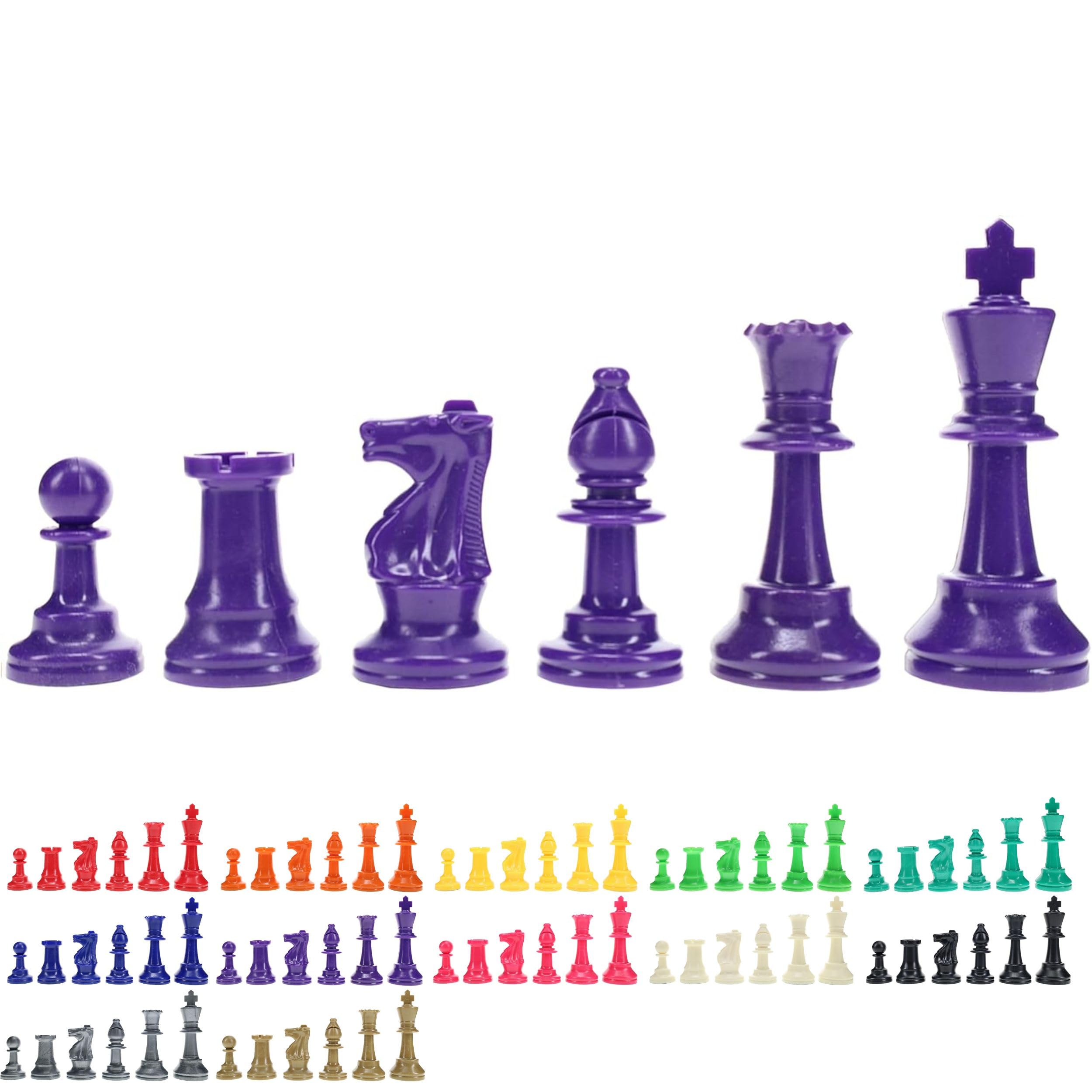 WE Games Color Bright Plastic Staunton Tournament Chess Pieces with 3.75 in. King - Half Chess Set of Chess Pieces Only, Purple