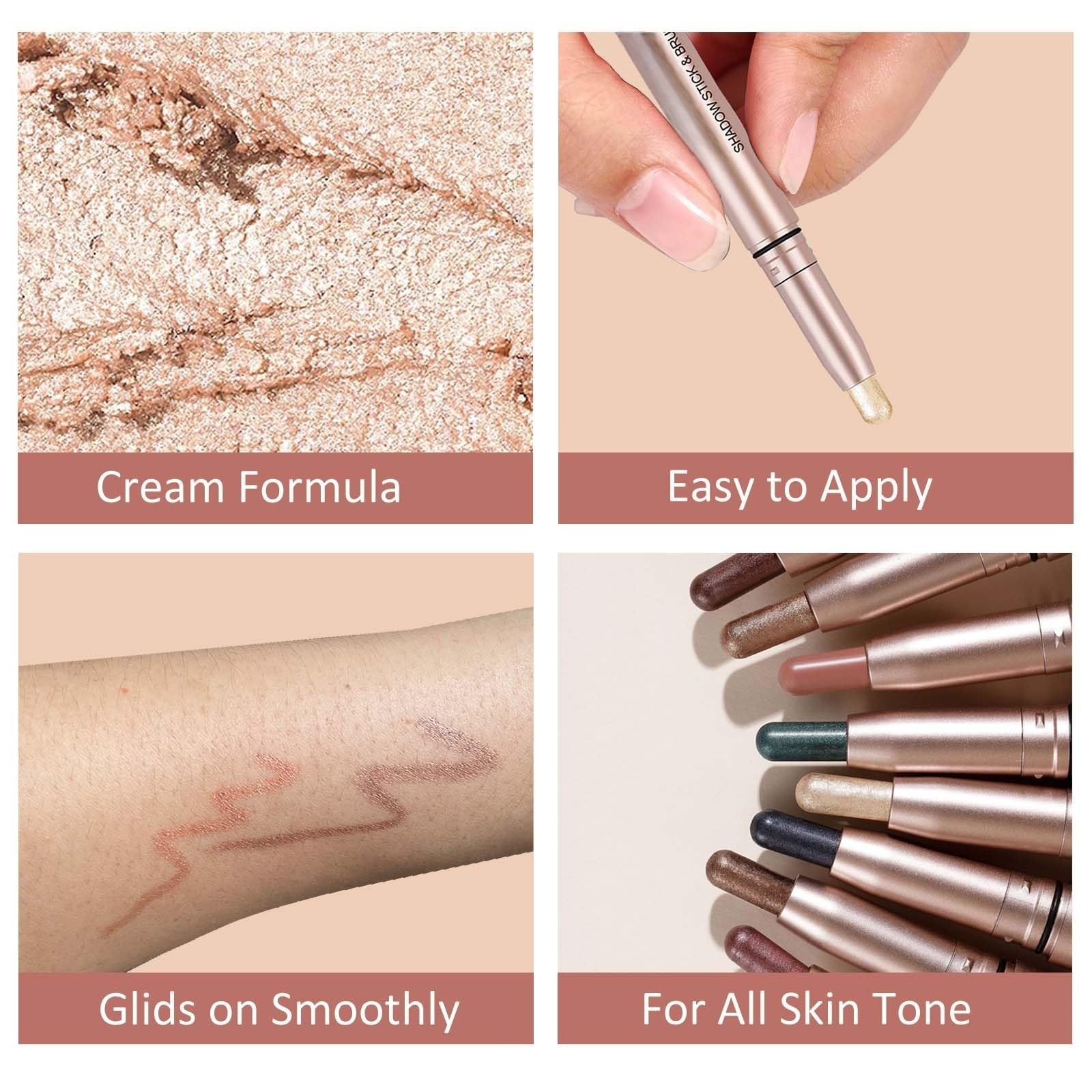 SAUBZEAN Sombra de ojos marrón en barra de maquillaje, iluminador en crema, lápiz de sombra de ojos, impermeable, hipoalergénico, de larga duración, crayón mate, paleta de imprimación con purpurina,