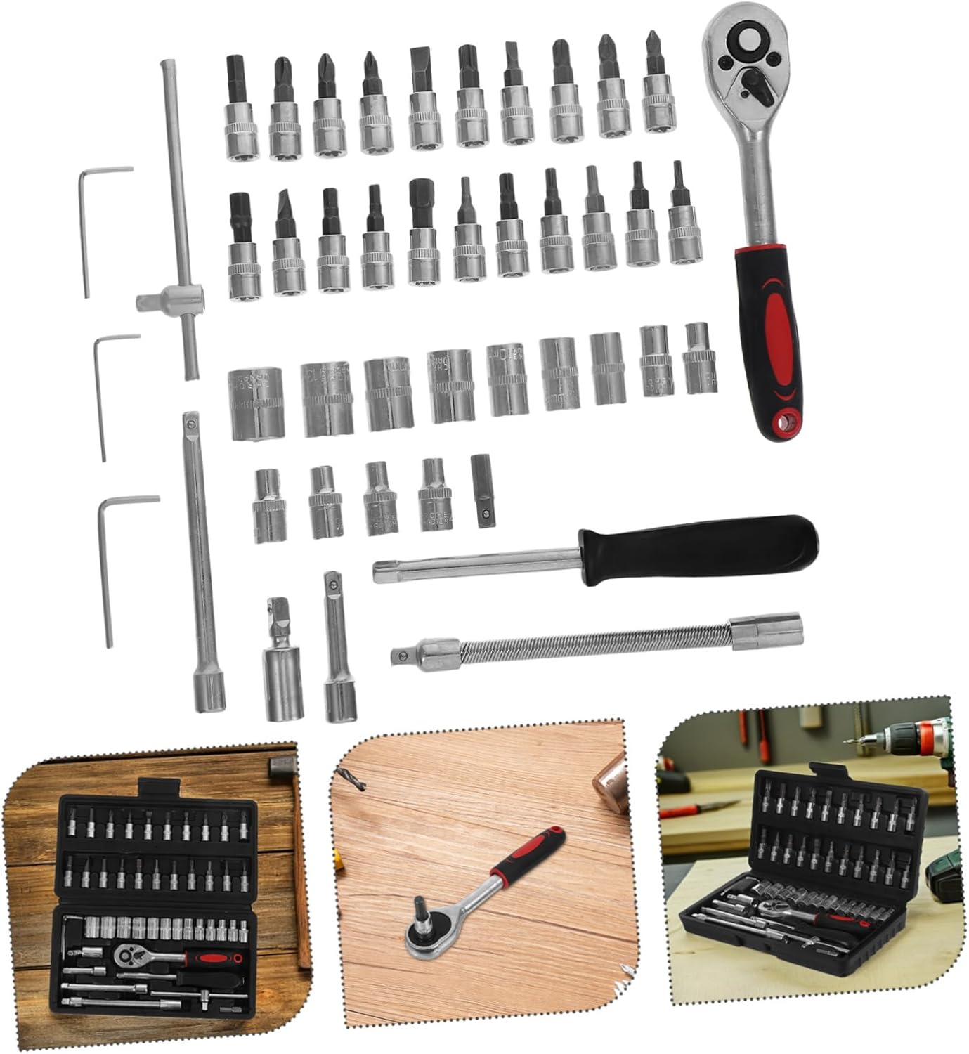 Gadpiparty 46pcs Mechanic Tool Set Comprehensive Drive Socket Ratchet Wrench Kit for Auto Repair and Household Use Durable Construction for Professionals and Diyers