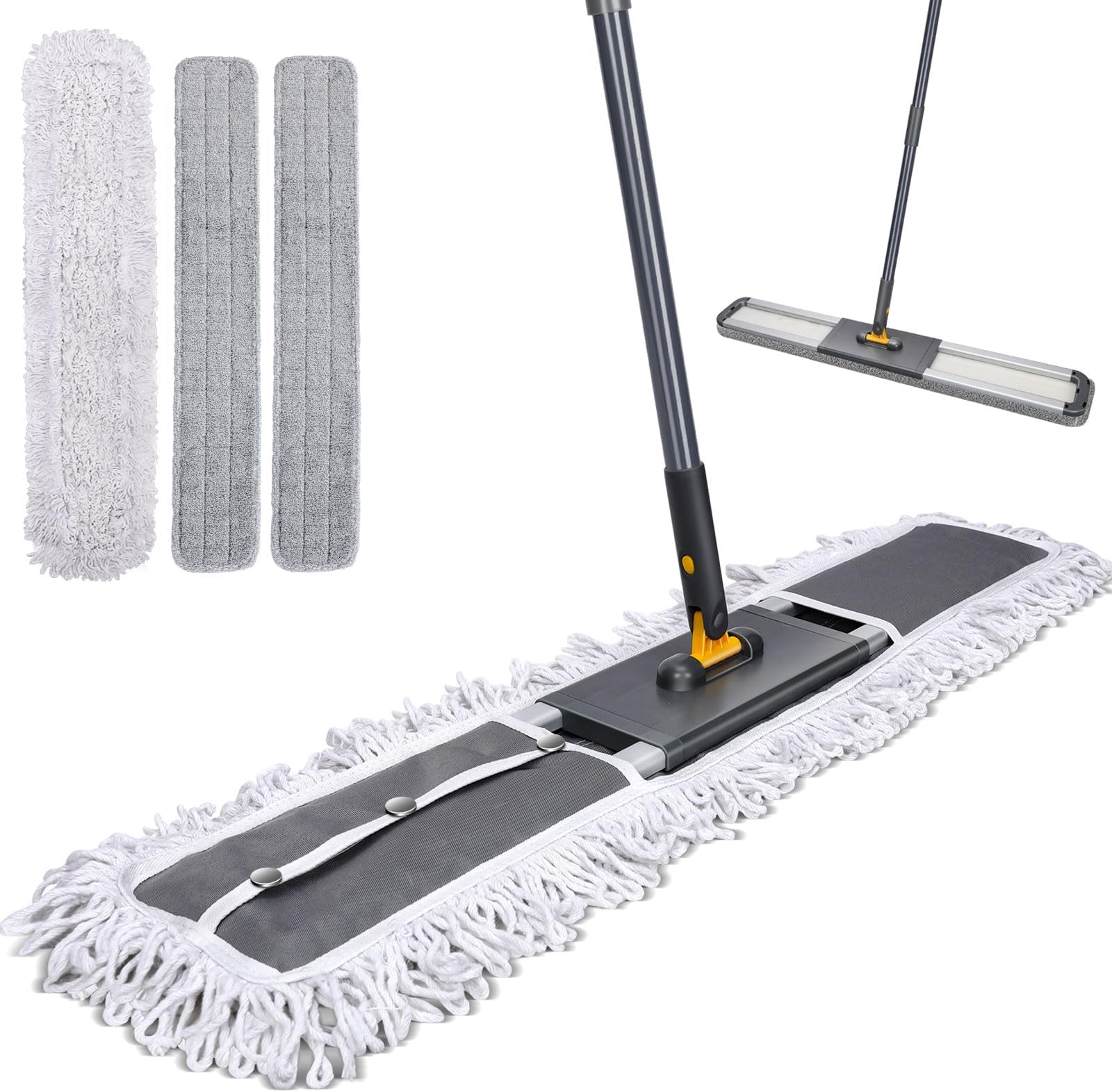 MASTERTOP Heavy Duty Industrial Mop, 90cm Wide Large Commercial Flat Mop with 155cm Telescopic Handle, Dust Sweeper Mops with 3 Reusable Pads, Professional Floor Mops for Warehouse, Office, Hotel
