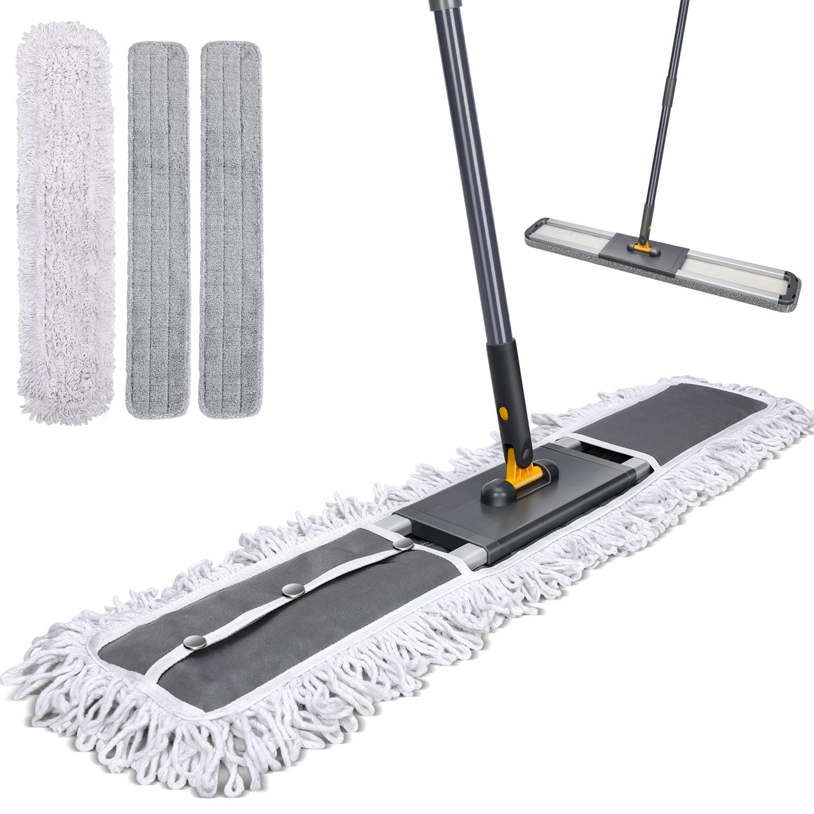 MASTERTOP Heavy Duty Industrial Mop, 90cm Wide Large Commercial Flat Mop with 155cm Telescopic Handle, Dust Sweeper Mops with 3 Reusable Pads, Professional Floor Mops for Warehouse, Office, Hotel